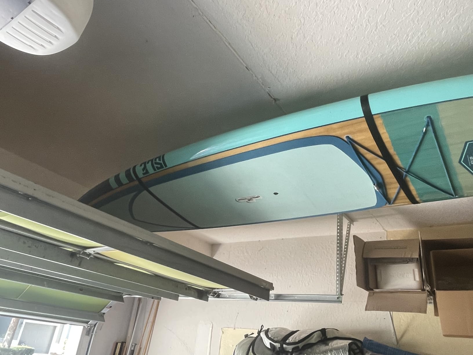 Teal Triangle Pulley Hoist for Kayaks, Canoes, and Paddleboards - Heavy Duty Garage Storage Lift - Kayak Hanger Holds 150 lbs and Fits 10-14 ft Tall Garage Ceilings customer photo 1