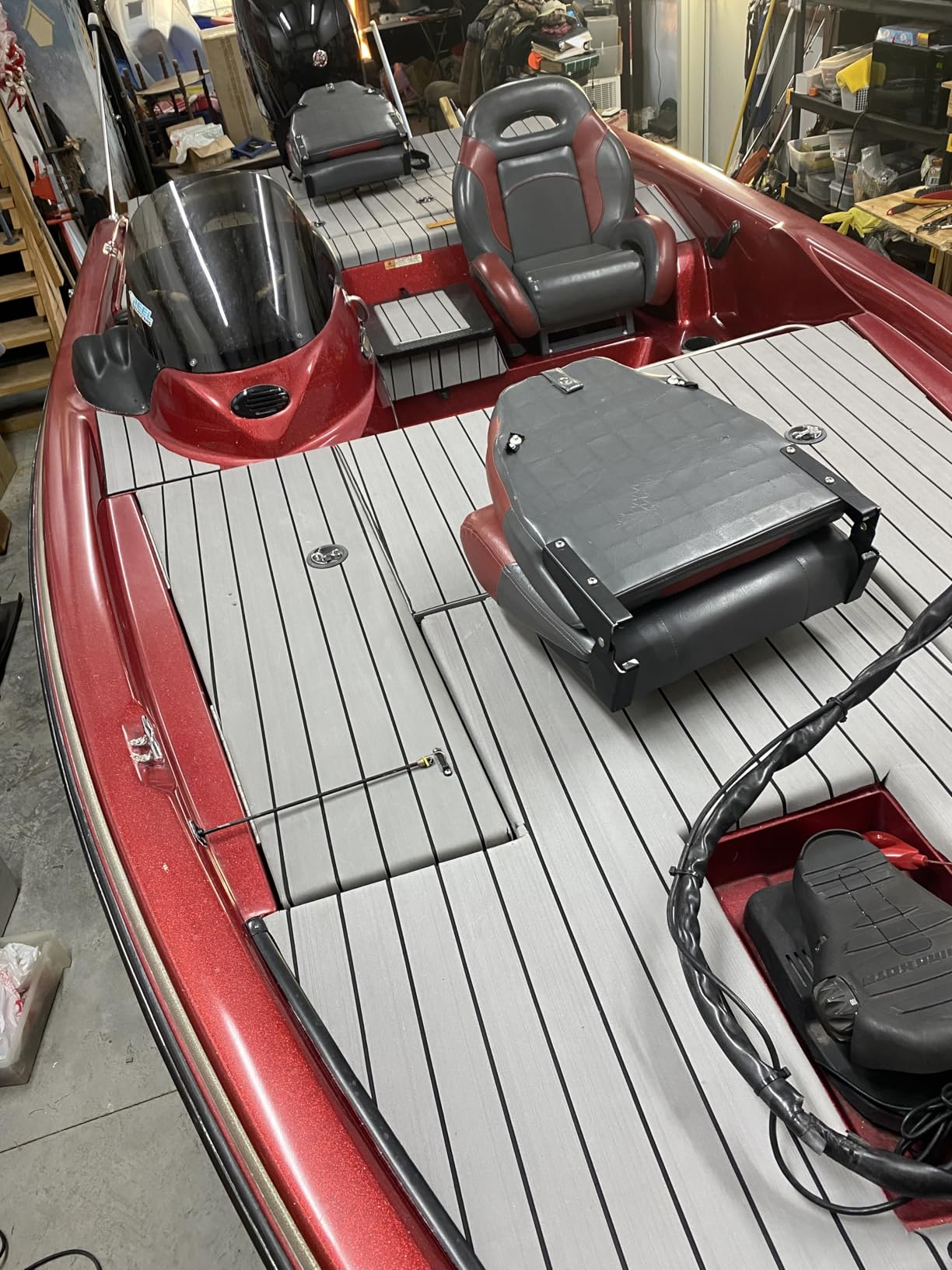 OCEANBROAD EVA Foam Boat Flooring with 3M Adhesive Backing Marine Self-Adhesive Decking 96''x45.6''/36''/28.8''/16.8'', 48''x16.8'' Faux Teak Sheet for Jon Boats Swim Platform Helm Pad RV Floor customer photo 1