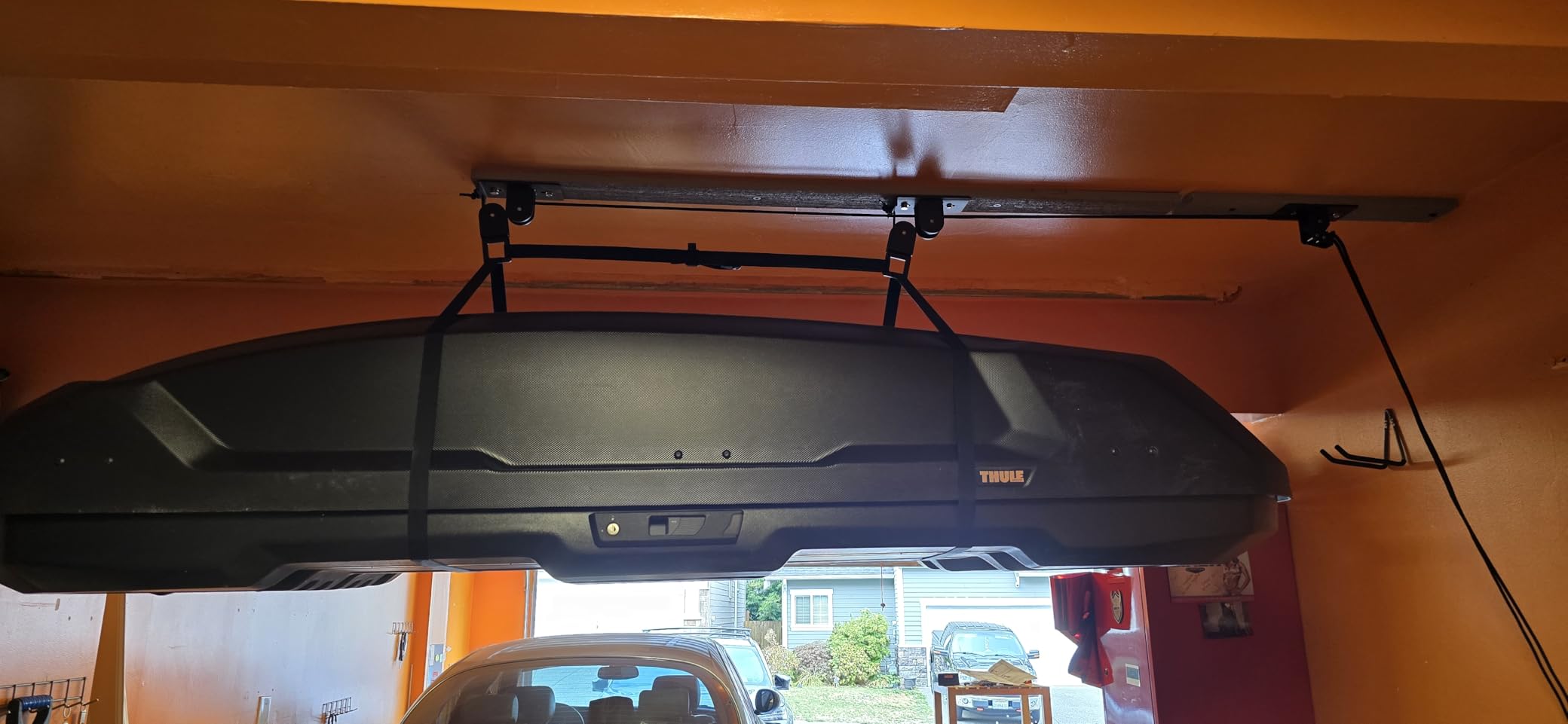 2025 Upgrade Cargo Box Garage Pulley System, Garage Ceiling Hoist Heavy-Duty Holds up to 150 lbs Capacity, Fit 10-18 Foot Ceilings, Black customer photo 2