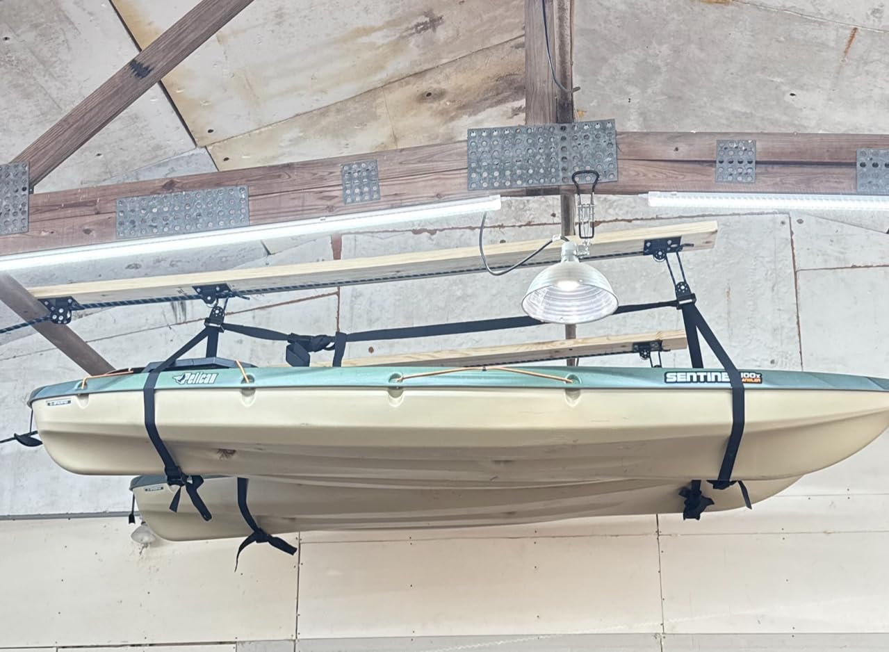 Hikeen Kayak Hoist for Garage Ceiling, Heavy Duty Kayak Pulley System, Hold Up to 150 lbs Capacity, Cargo Box Storage, Garage Organization Lift System Fit 10-14 Foot Ceilings customer photo 2