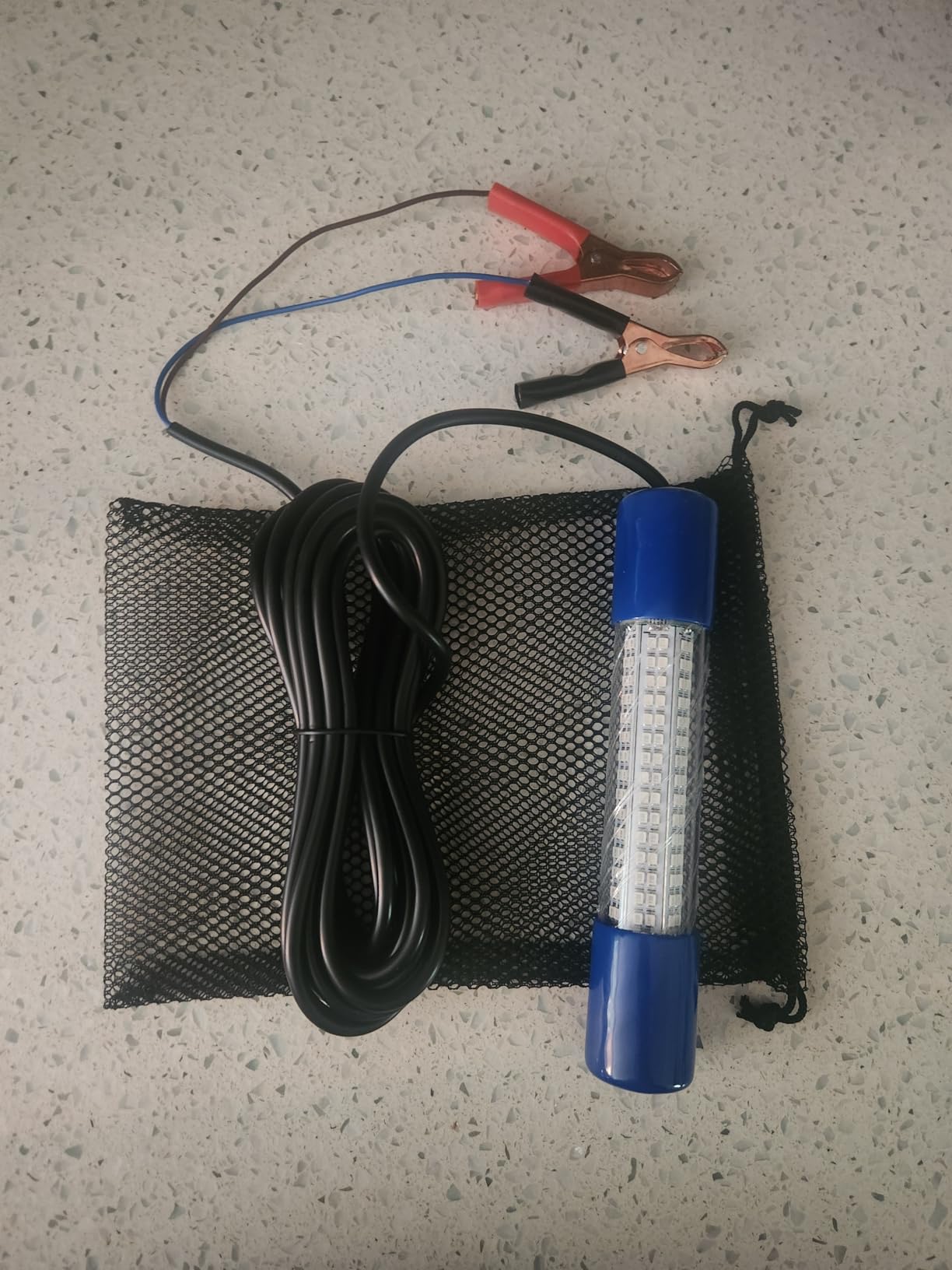 18W Underwater Fishing Light, IP68 Waterproof DC 12-24V LED Fish Bait Light Submersible Finder Attractants Lamp for Crappie Shrimp Squid Catfish + Battery Clamps, 16.4ft Cable Green/Blue/White Light customer photo 1