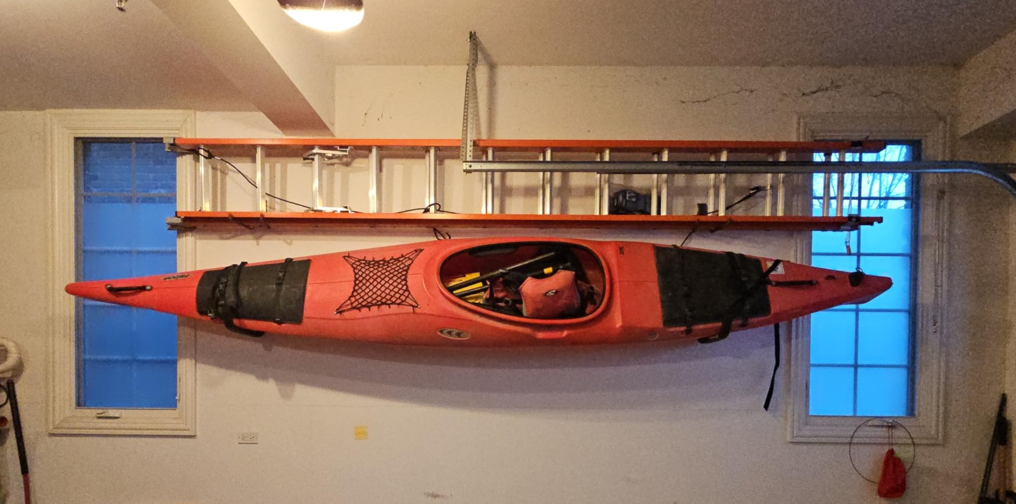 Kayak Storage Rack - 100LB Heavy Duty Kayak Wall Mount with Foam Padding & Straps | Kayak Rack for Garage, Wall Mounted Storage Hooks for Canoes, Paddle Boards, Ladders, Bikes (Square Tube) customer photo 1