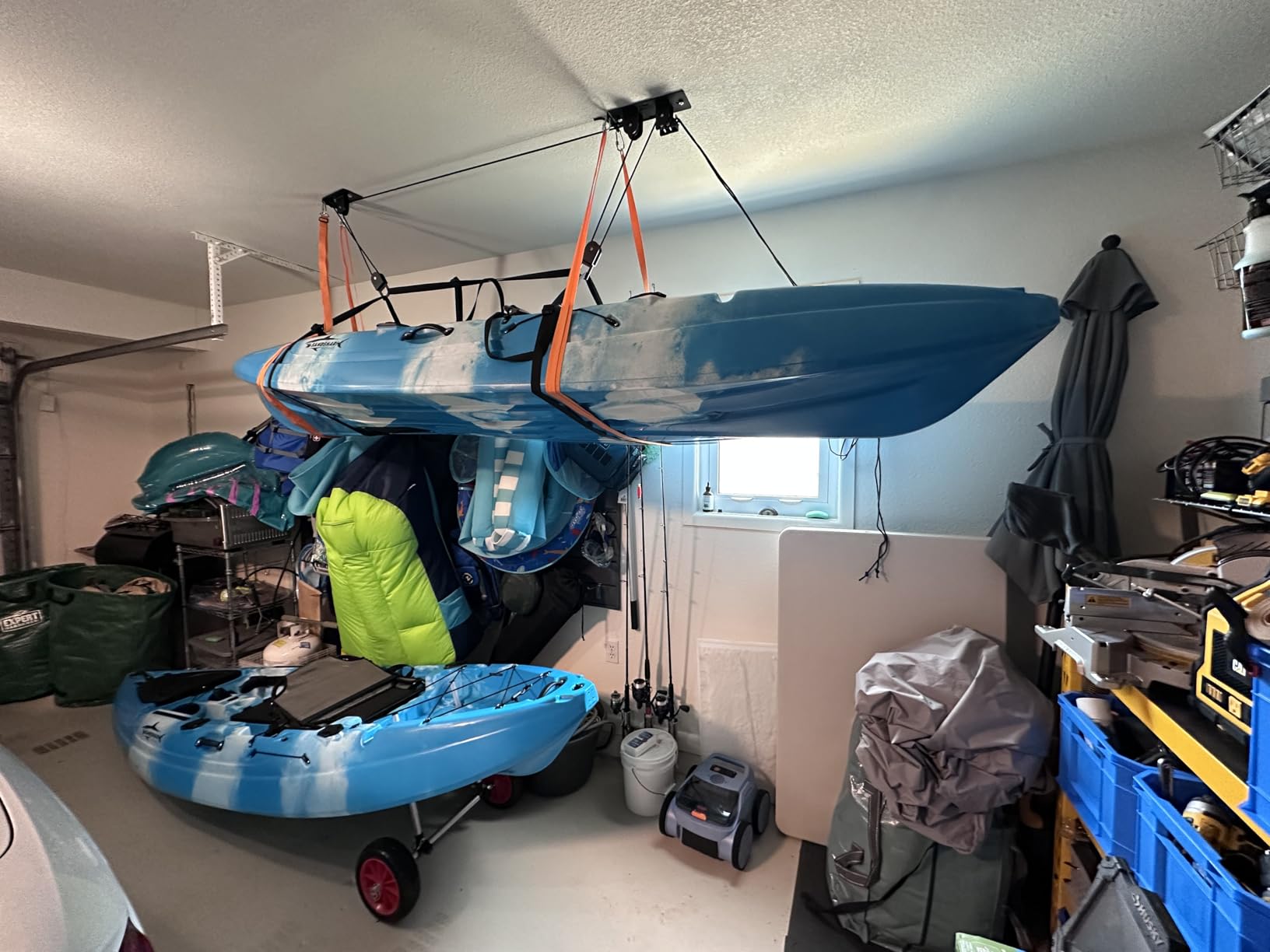 Kayak Hoist, Heavy Duty Kayak Pulley System for Garage Ceiling, Hold Up to 150 lbs Capacity, Canoe Garage Lift Storage System, Fit 10-18 Foot Ceilings, Black customer photo 2