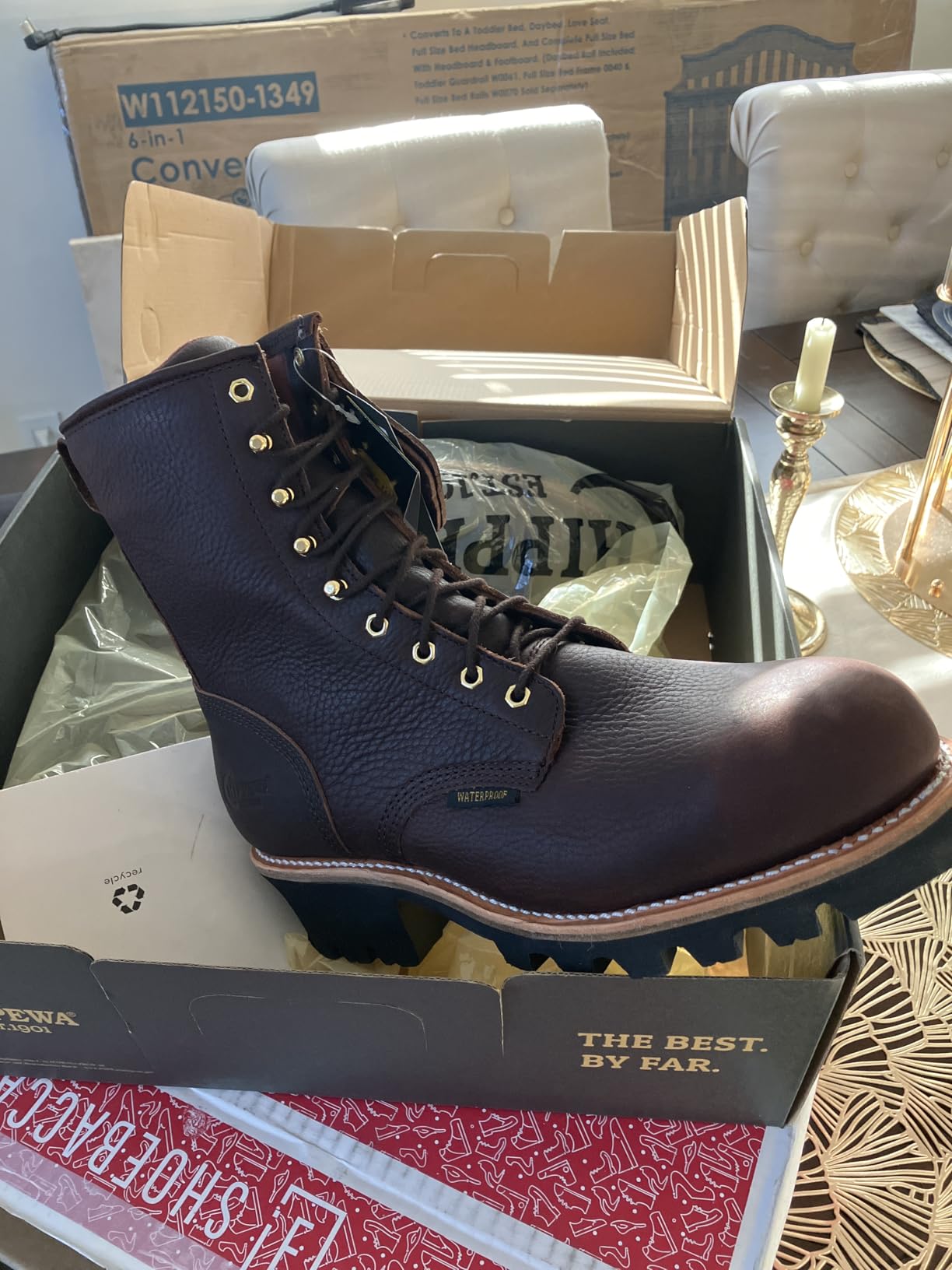 Chippewa 8 Inch Waterproof Steel Toe Logger Boots for Men - Durable Full-Grain Leather Mens Shoes - Slip-Resistant Lace Up Work Boots for Men - Orthotic Comfort Insole for All-Day Support customer photo 1