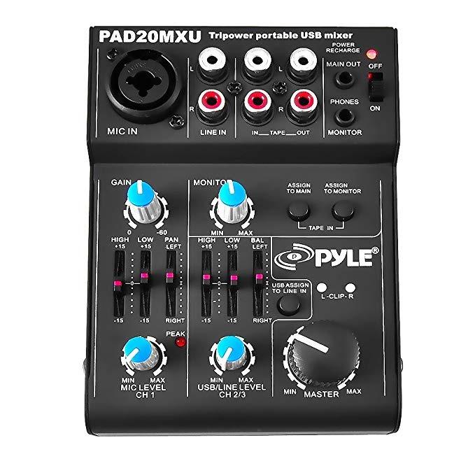 Pyle 5-Channel Rechargeable Mini Portable Audio Mixer - Compact Music Mixer DJ Controller with USB Interface, Slider EQ Controls, XLR Combo Mic Input, Rechargeable Battery, USB/Line/Master Controls customer photo 1