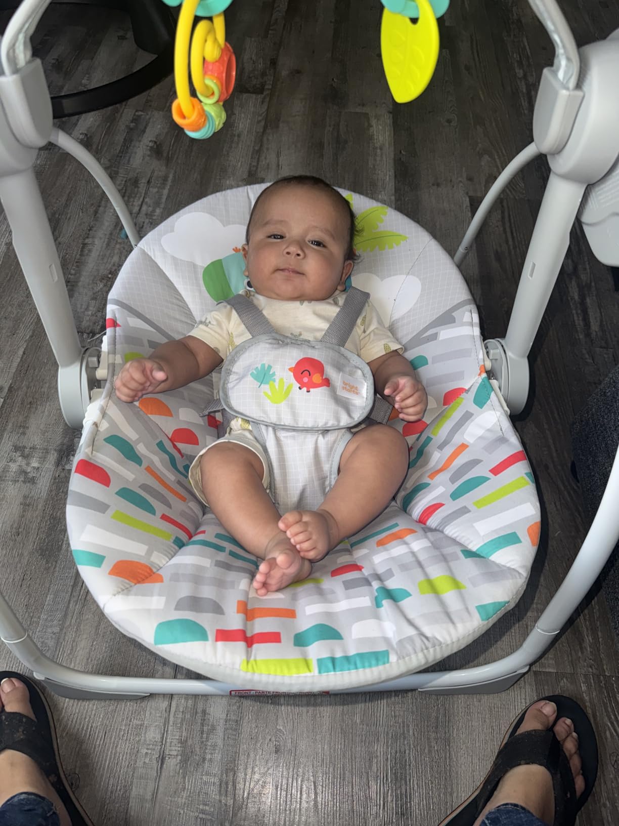 Bright Starts Portable Automatic 6-Speed Baby Swing with Adaptable Speed, Taggies, Music, Removable Toy Bar, 0-9 Months 6-20 lbs (Whimsical Wild) customer photo 1