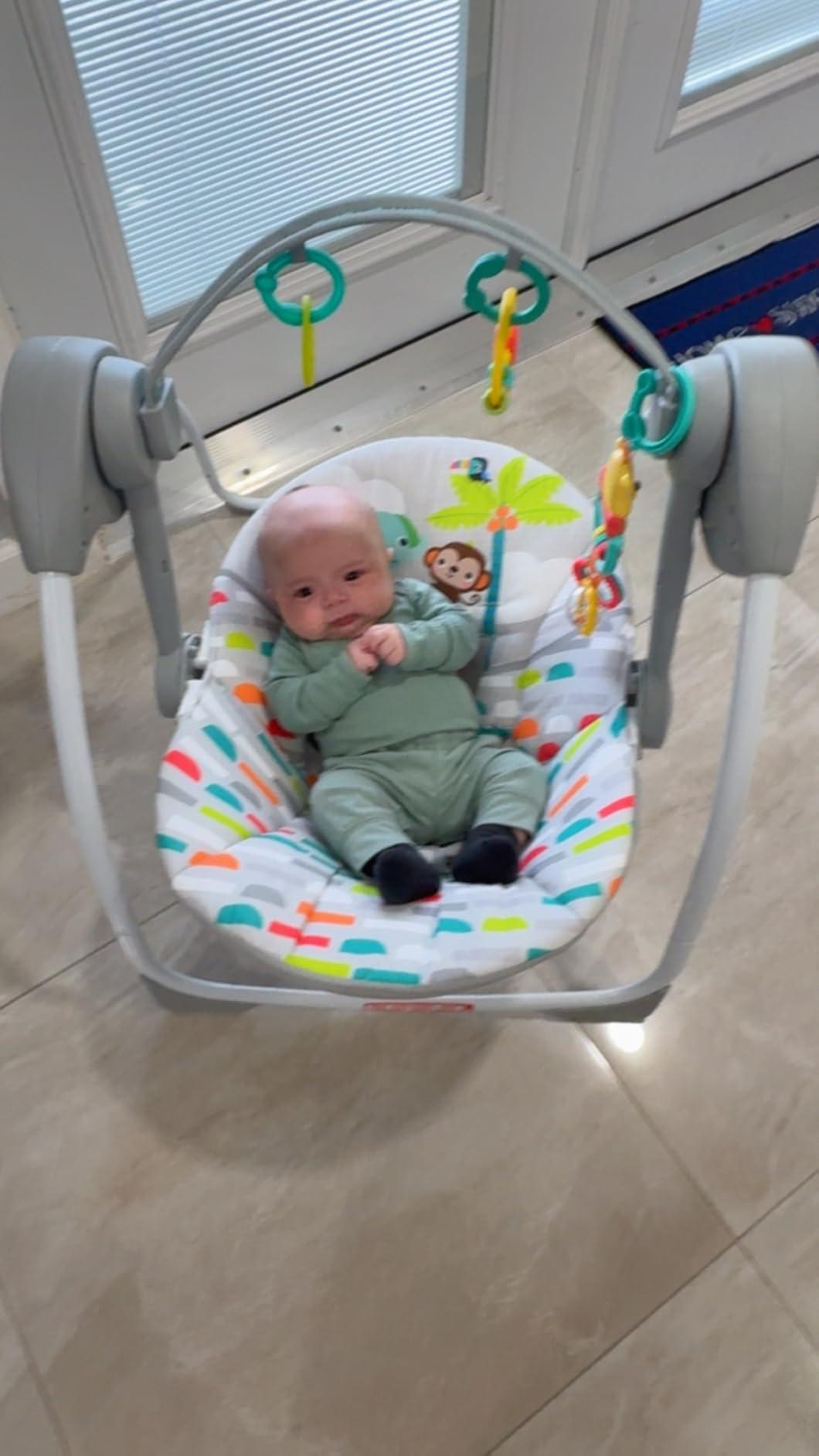 Bright Starts Portable Automatic 6-Speed Baby Swing with Adaptable Speed, Taggies, Music, Removable Toy Bar, 0-9 Months 6-20 lbs (Whimsical Wild) customer photo 2