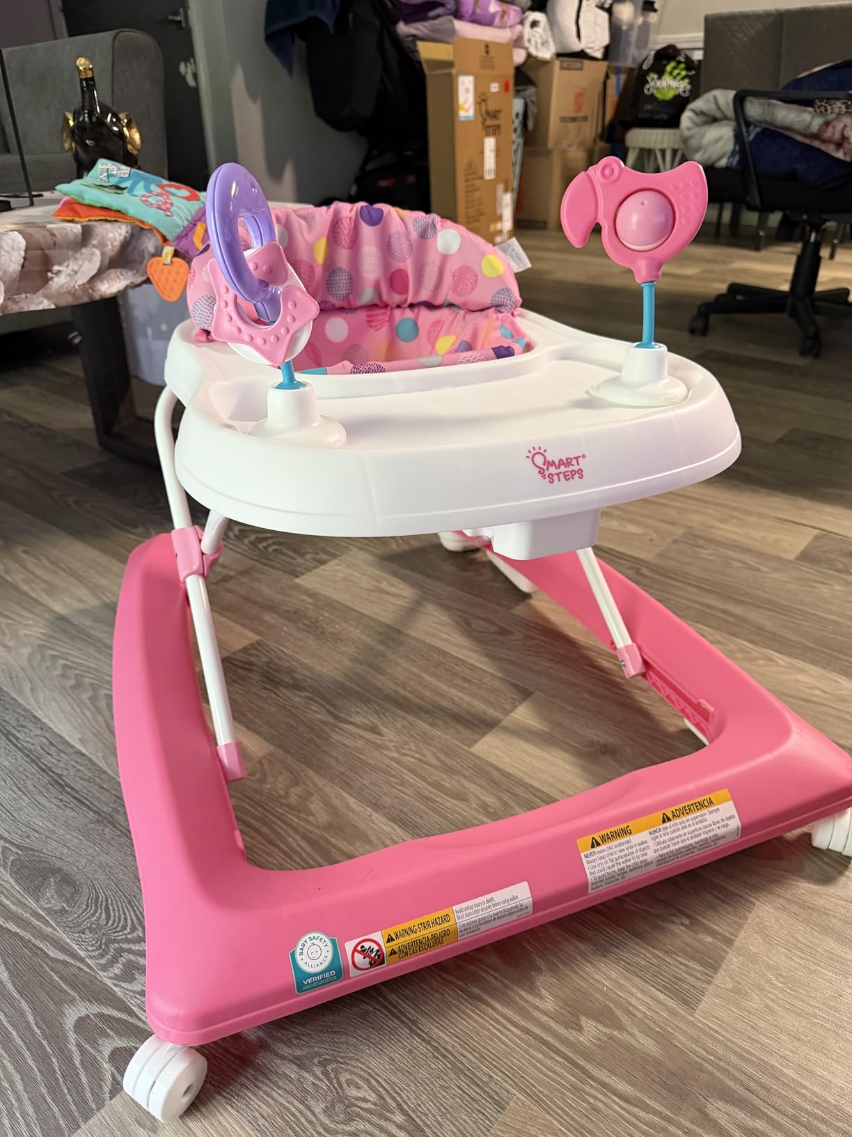 Smart Steps Trend Activity Walker with Removeable Toy Bar, Multi-Directional Front Wheels, Tray, Adjustable Height and Flat Fold Frame for Storage, Ages 6 Months +, Emily Pink customer photo 1