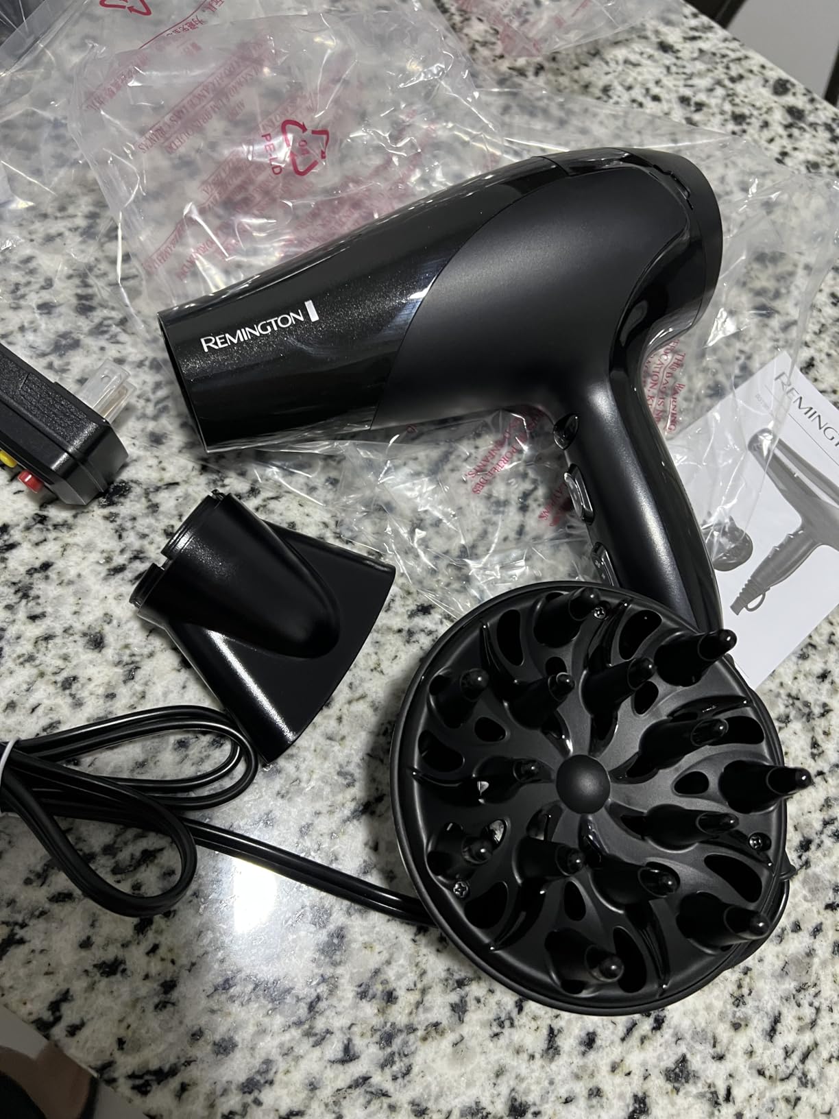 Remington Damage Protection Hair Dryer with Ceramic Ionic Tourmaline Technology, Black, Diffuser and Concentrator, 3 Piece Set customer photo 2
