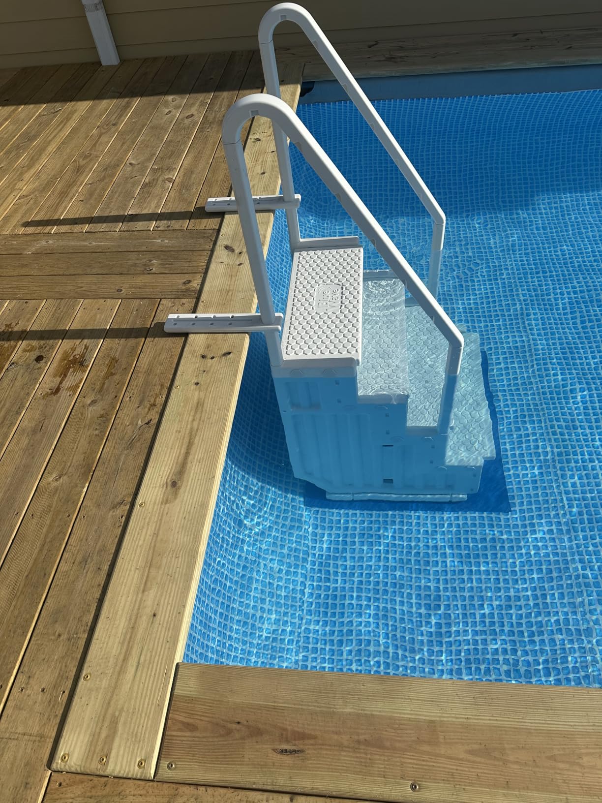 Blue Wave Easy Pool Steps - Anti-Slip Above Ground Pool Ladder - Fits 48-54-in Above Ground Pools, 350-lb Capacity - Wide Stairs with Handles and Deck Mounting Brackets, White Vinyl customer photo 2