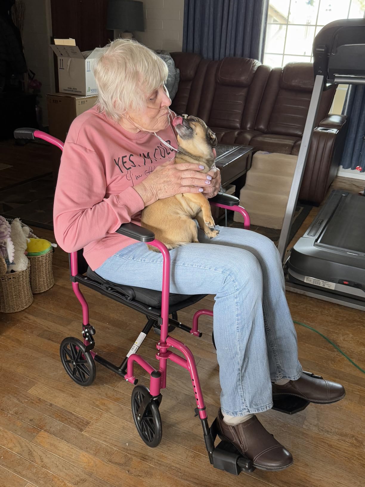 ProBasics Transport Wheelchair Lightweight Foldable with 19 inch Seat - Folding Transport Chair with Foot Rests, Foldable Wheel Chair and Lightweight Folding Wheelchair, Pink customer photo 1