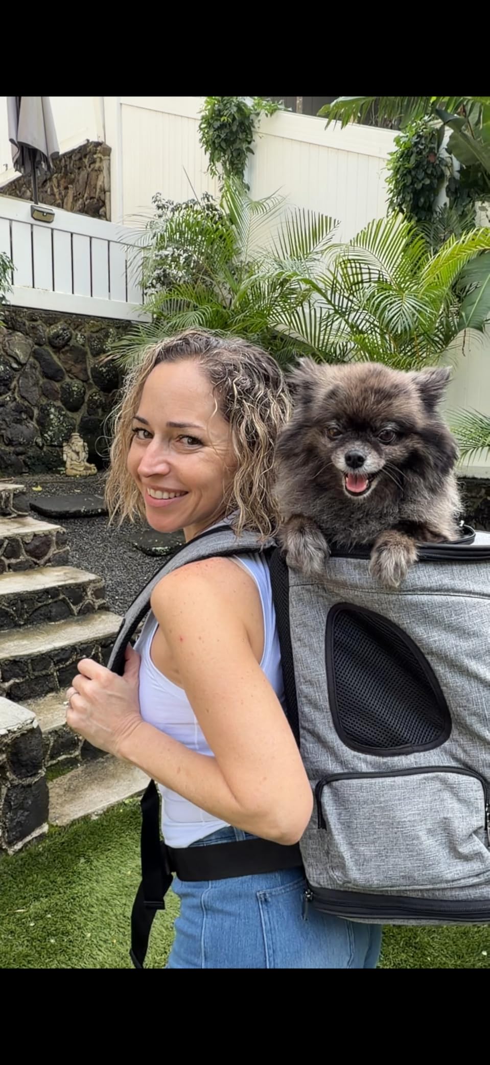 Petsfit Pet Backpack Carrier Easy-Fit Dog Travel Backpack Carrier for Hiking Walking Cycling Suitable for Small Medium Dogs Cats and Rabbits up to 22 Pounds, Green customer photo 1