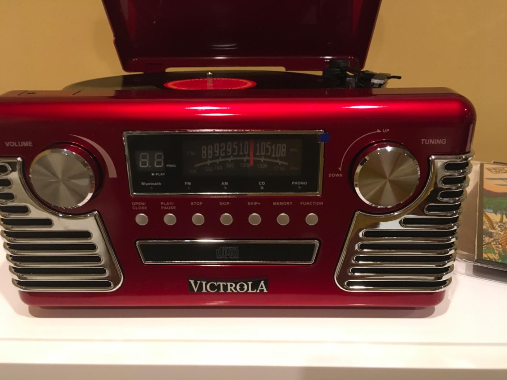Victrola Haley Retro Bluetooth Record Player & Multimedia Center with Built-in Speakers - 3-Speed Turntable, CD Player, AM/FM Radio, 3.5mm Aux-In, Wireless Music Streaming, Red customer photo 2