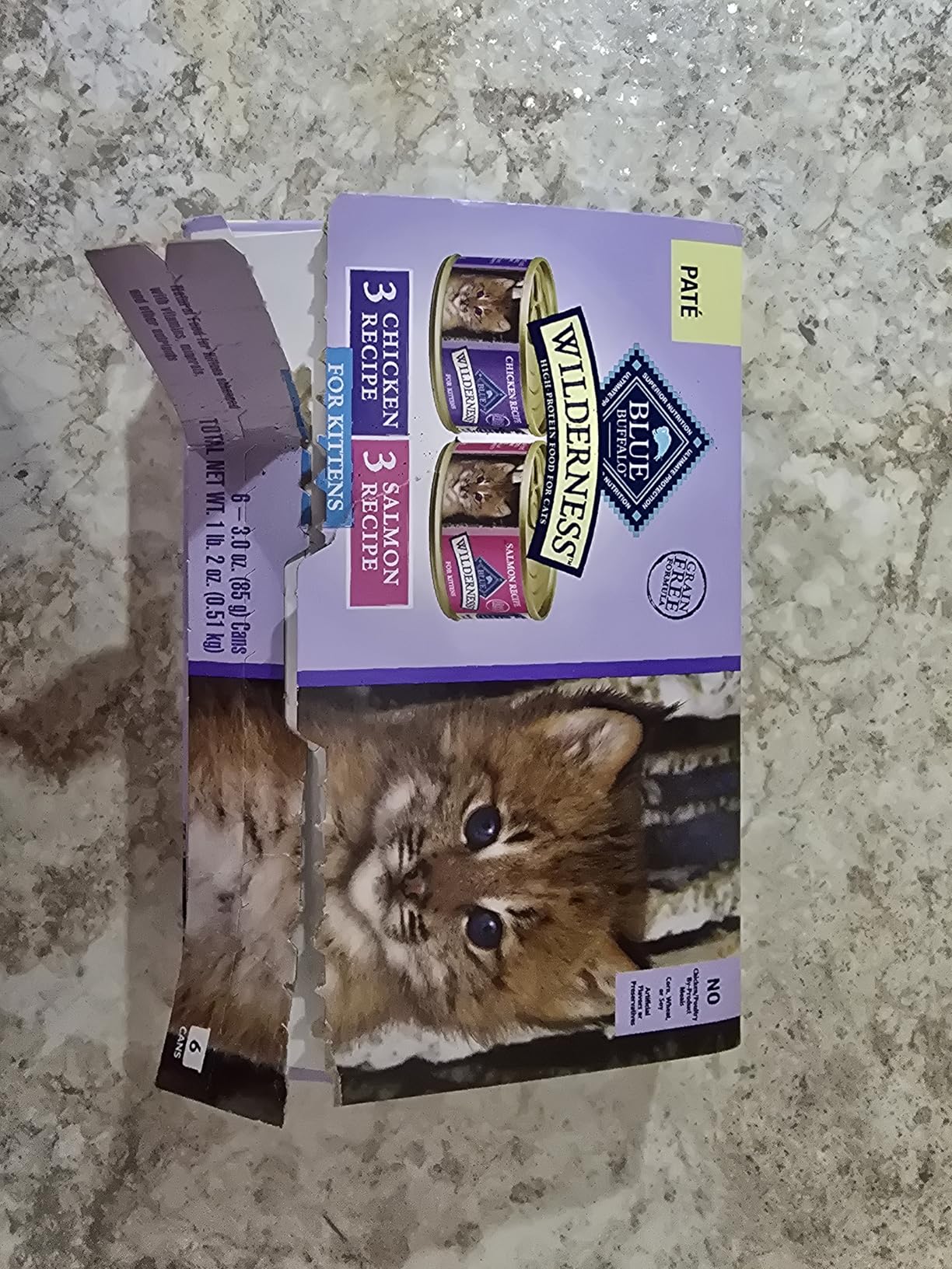 Blue Buffalo Wilderness Kitten Food, High-Protein & Grain-Free Wet Cat Food Pate Variety Pack, Chicken & Salmon Recipes, 3-oz Cans (6 Count, 3 of Each) customer photo 1