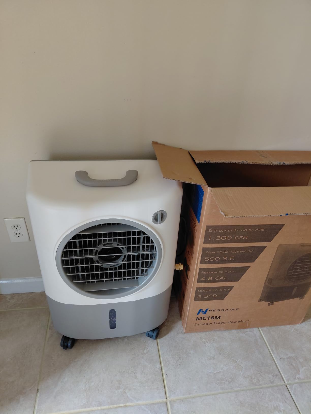 Portable Swamp Coolers - 1300 CFM MC18M Evaporative Air Cooler with 2-Speed Fan, 53.4 dB - 500 sq. ft. Coverage Evaporative Air Cooler Portable High Velocity Outdoor Cooling Fan by Hessaire - White customer photo 2