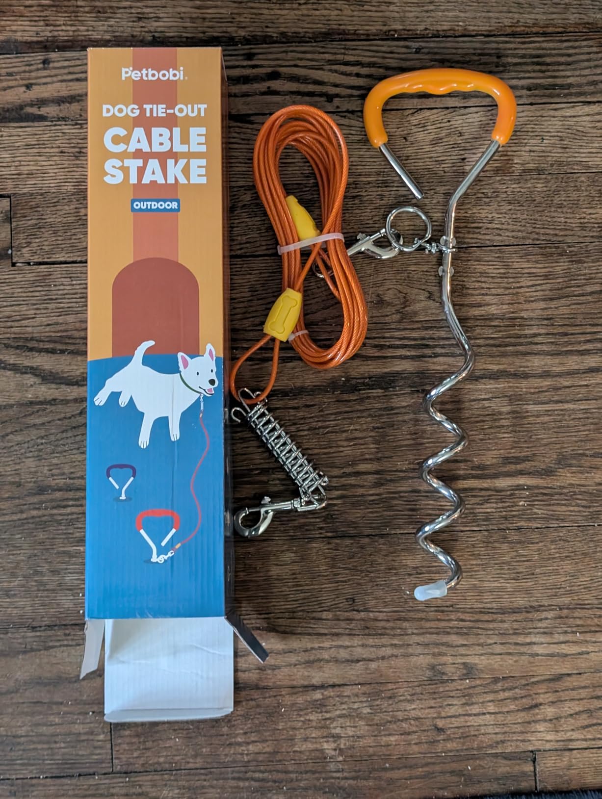 Petbobi Dog Tie-Out Cable and Stake - 30ft Heavy Duty Cable with Spring, No Tangle, 16in Ground Stake, Ideal for Yard, Camping and Beach, Suitable for Small Medium Large Dogs Up to 120 lbs customer photo 2