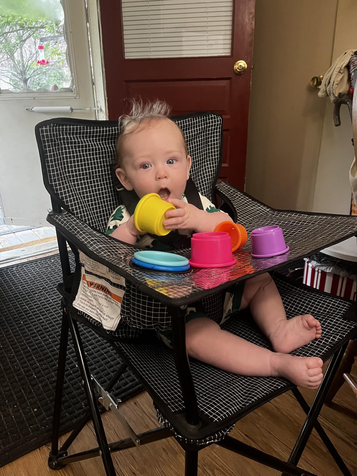 ciao! Baby Portable High Chair for Babies and Toddlers, Fold Up Outdoor Travel Seat with Tray and Carry Bag for Camping, Picnics, Beach Days, Sporting Events, and More (Black Check) customer photo 1