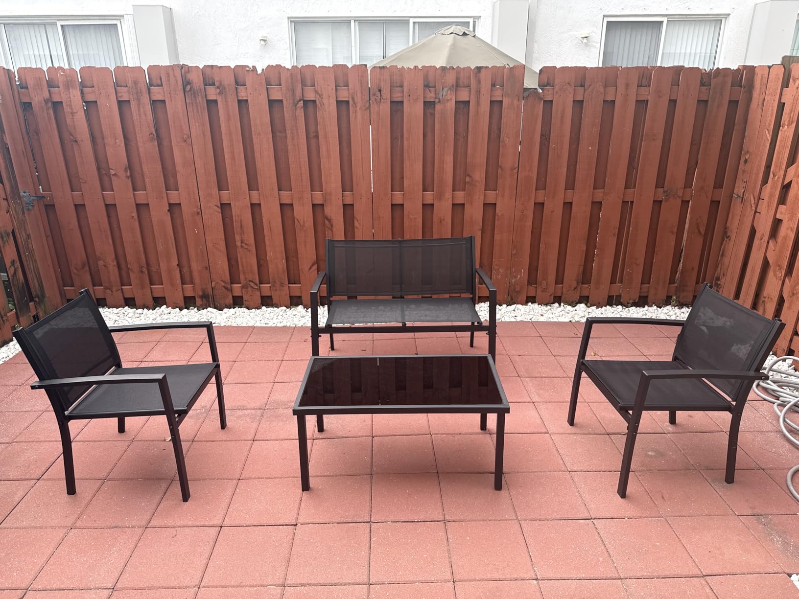 Devoko 4 Pieces Outdoor Furniture Set Patio Conversation Sets Porch Furniture with Lawn Chairs & Glass Coffee Table for Garden Poolside (Black) customer photo 1