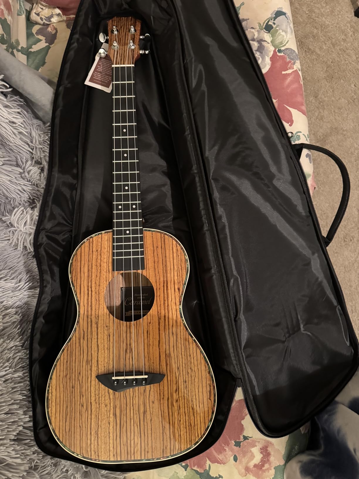 Caramel CB103 Zebra Wood High Gloss Baritone LCD Color Display Electric Ukulele Professional Kit with Padded Gig Bag, Strap Set customer photo 1