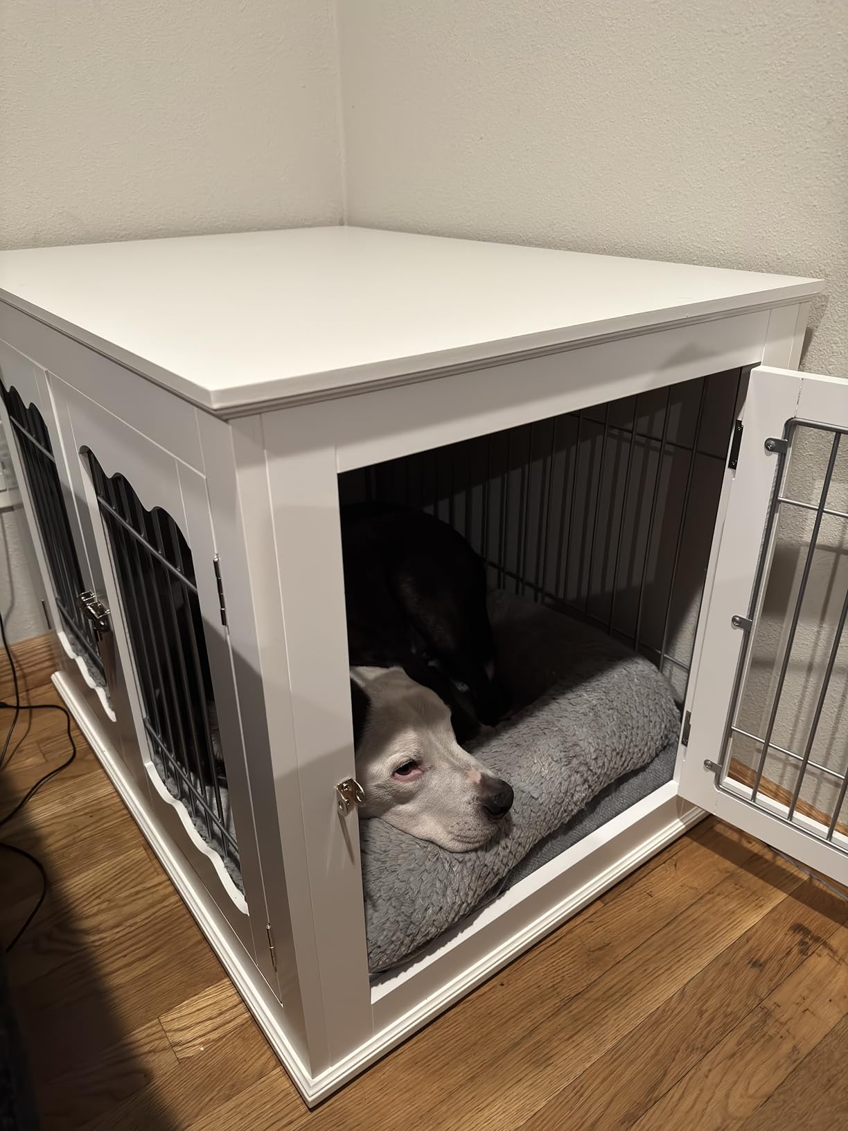 unipaws Furniture Style White Dog Crate for Medium Large Dogs, Indoor Aesthetic Dog Stuff Kennel, Modern Decorative Wood Wire Pet House Dog Cage, Pretty Cute End Side Table Nightstand customer photo 1