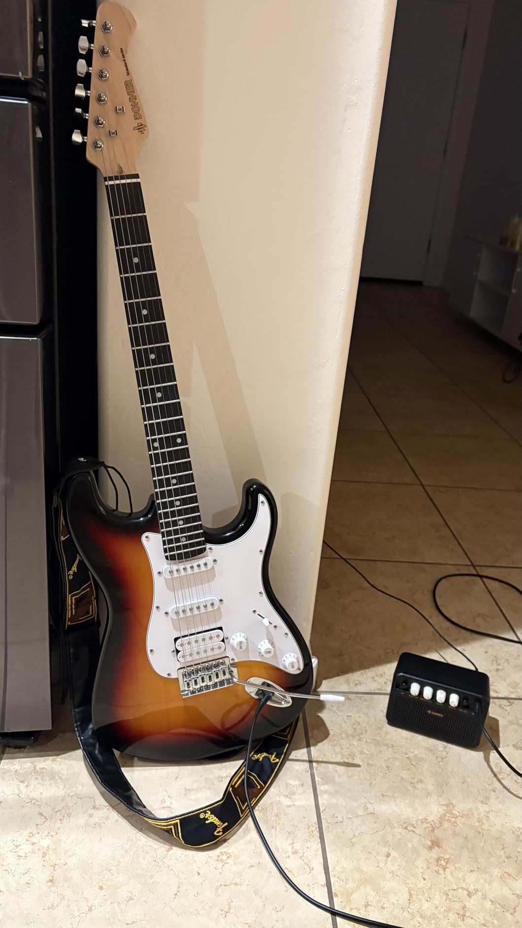 Donner 39 Inch Left-Handed Electric Guitar Kit Solid Body Black Lefty Beginner Set Full-Size with Amplifier Online Lesson Bag Digital Tuner Capo Strap String Cable Picks DST-100BL customer photo 1