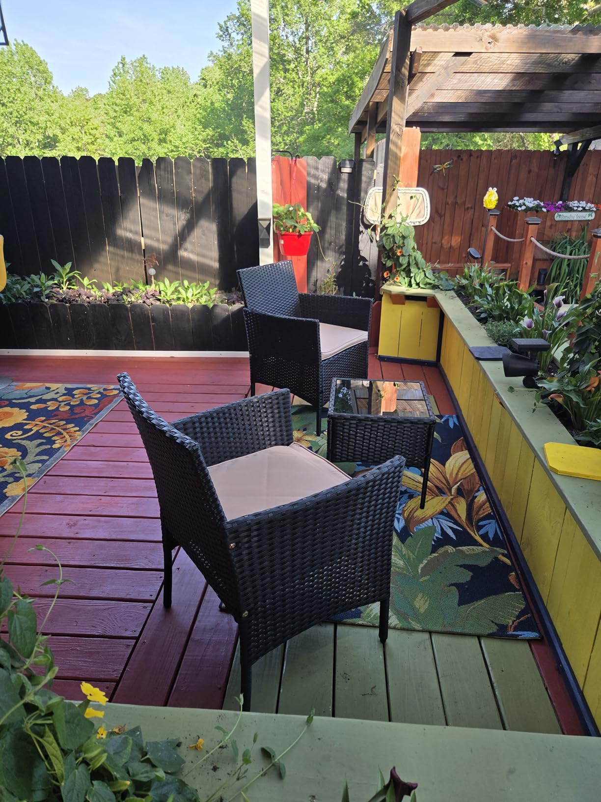 Yaheetech 3 Pieces Patio Porch Furniture Set, Outdoor PE Rattan Wicker Conversation Set with Soft Cushions, Glass Coffee Table & 2 Chairs for Garden/Deck/Courtyard/Poolside, Black/Gray customer photo 1