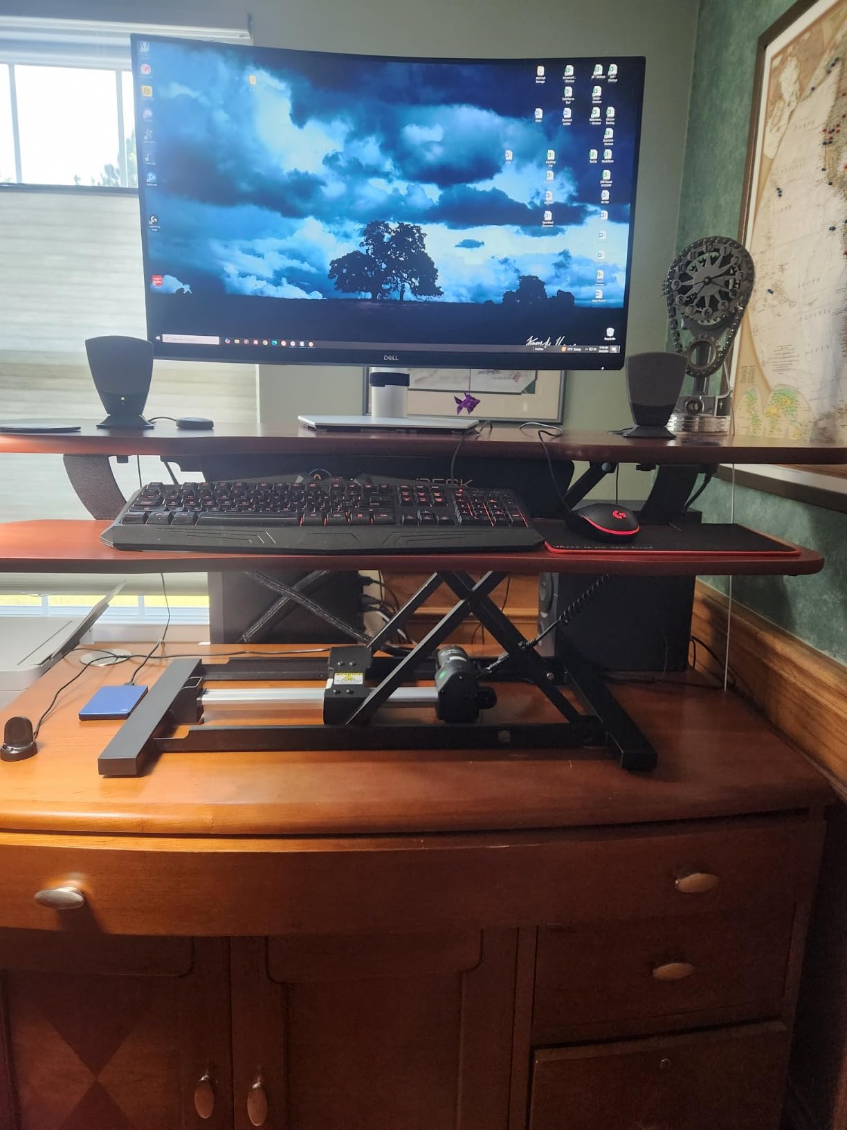 VERSADESK PowerPro 36 Inch Electric Standing Desk Converter, Height Adjustable Sit to Stand Up Desk Riser, Laptop and Dual Monitor Desktop Workstation with Wide Keyboard Tray and USB Port, Black customer photo 1
