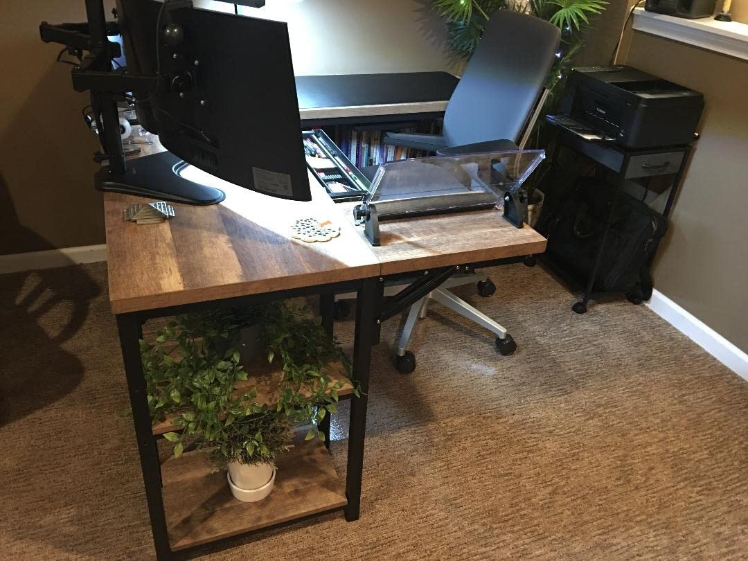 FATORRI L Shaped Computer Desk with Wood Shelves, Industrial Rustic Home Office Corner Desk with Metal Legs (Rustic Oak, 59 Inch) customer photo 2