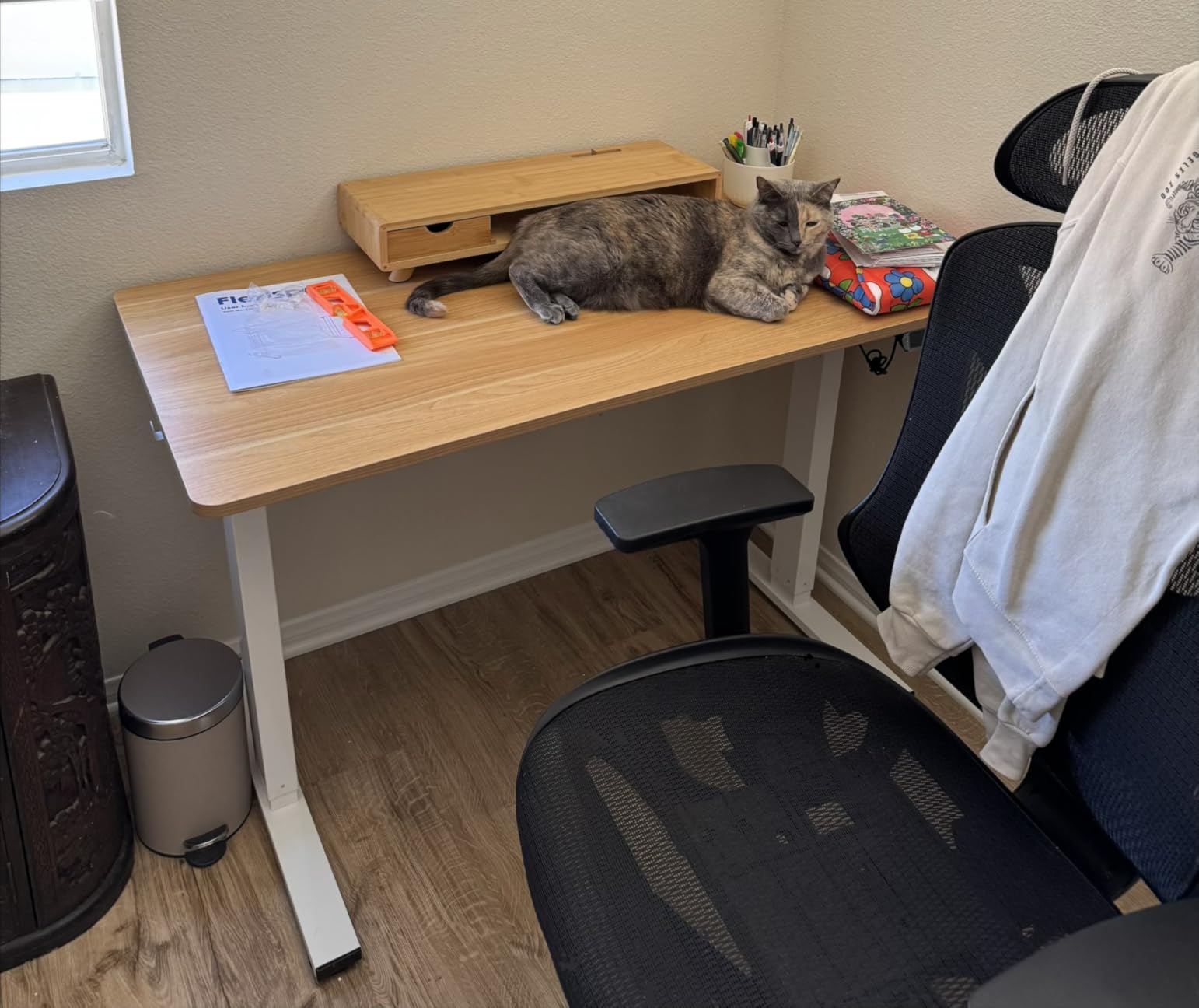 FLEXISPOT EN1 One-Piece Standing Desk, 48x24 Seamless Desktop Electric Height Adjustable Desk for Home Office, Multi-Monitor Setups & Easy Assembly, White customer photo 2