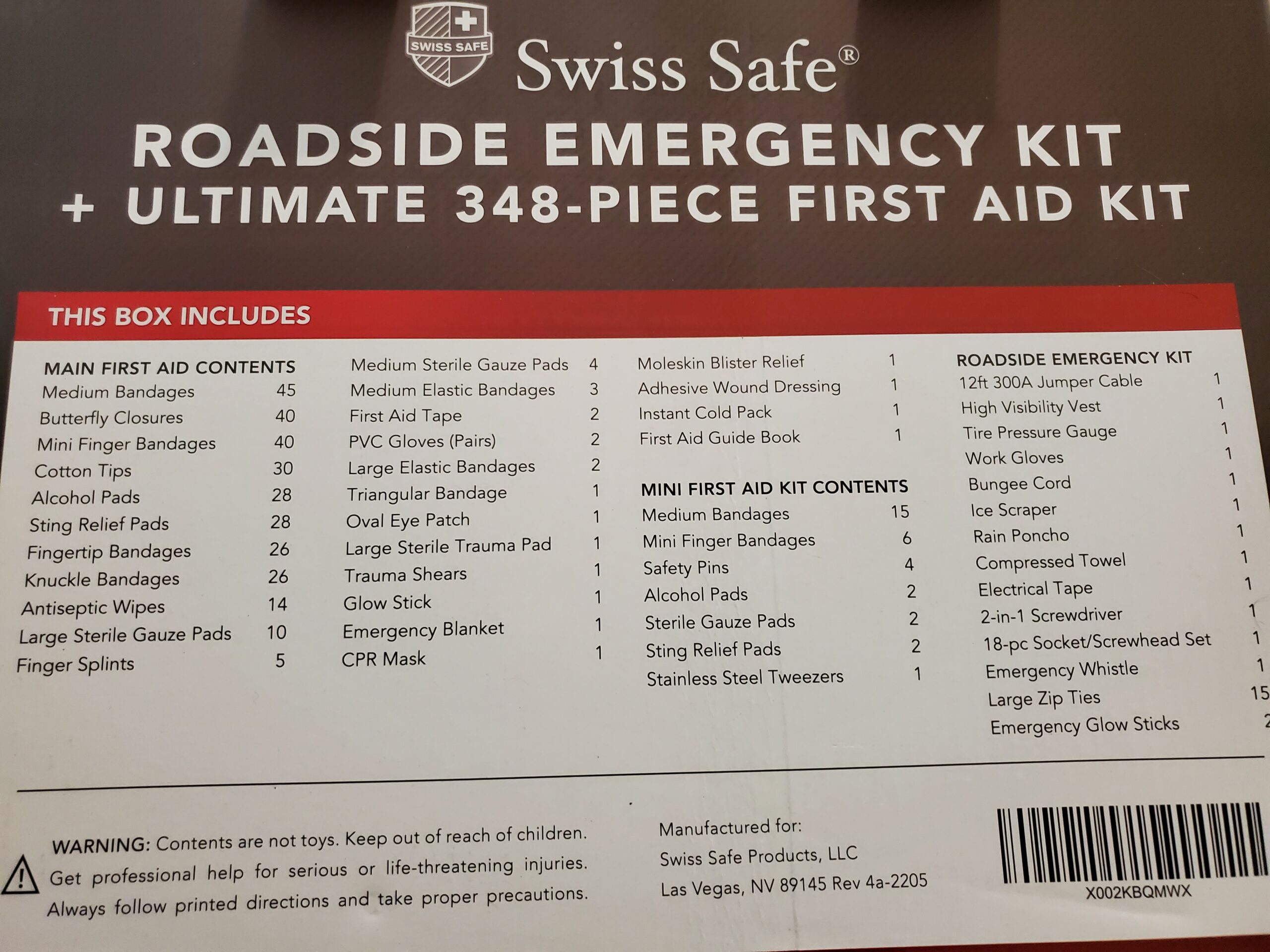 Swiss Safe 2-in-1 Car Emergency Kit | 12-FT Heavy-Duty Jumper Cables & 378-Piece Comprehensive Car First Aid Kit | Compact Roadside Auto Essentials for Vehicle Safety customer photo 1