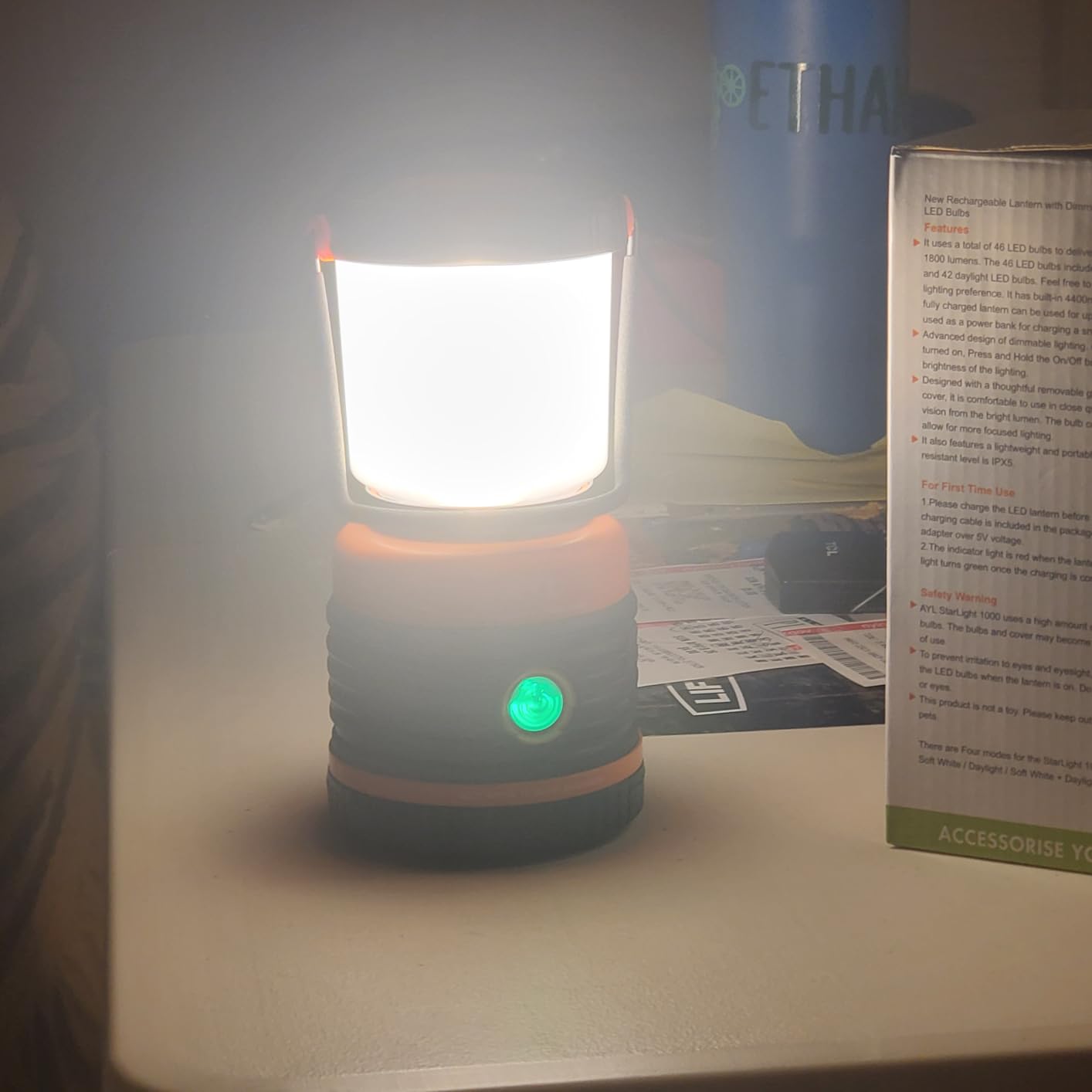 LED Camping Lantern Rechargeable, 1800LM, 4 Light Modes, 4400mAh Power Bank, IP44 Waterproof, Perfect Lantern Flashlight for Hurricane, Emergency, Power Outages, Home and More, USB Cable Included customer photo 1