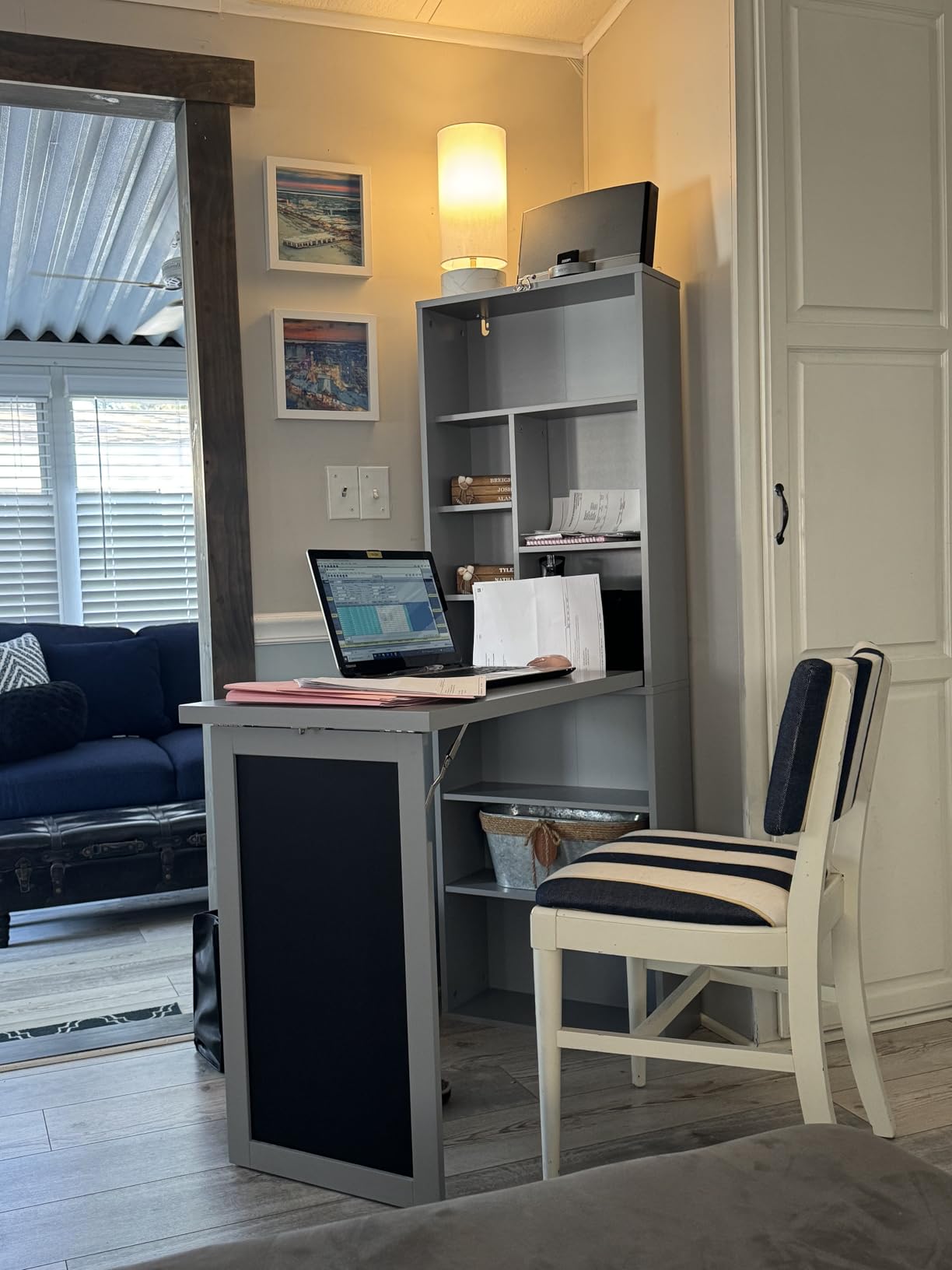 HOMCOM Foldable Convertible Writing Table, Wall Mounted Space-Saving Computer Desk with Chalkboard and Storage Shelves for Small Spaces, Home Office, Bedroom, Dorm, Apartment, White customer photo 2
