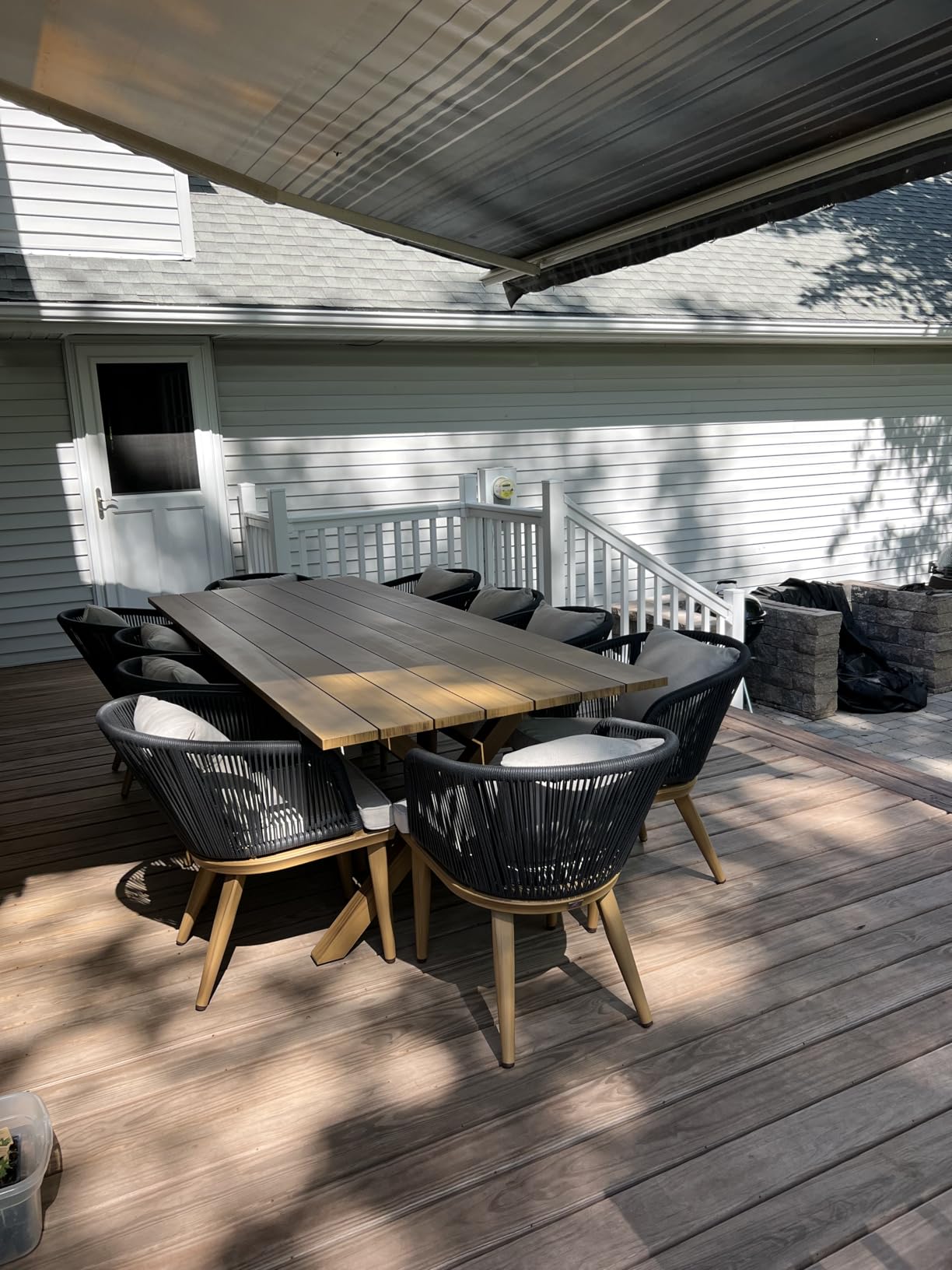 PURPLE LEAF 11 Pieces Patio Dining Set Wicker Outdoor Furniture Rectangular Table and Chairs Set for Garden Deck Teak-Finish Aluminum Frame Backyard Kitchen Set, Cushions and Pillows Included customer photo 1