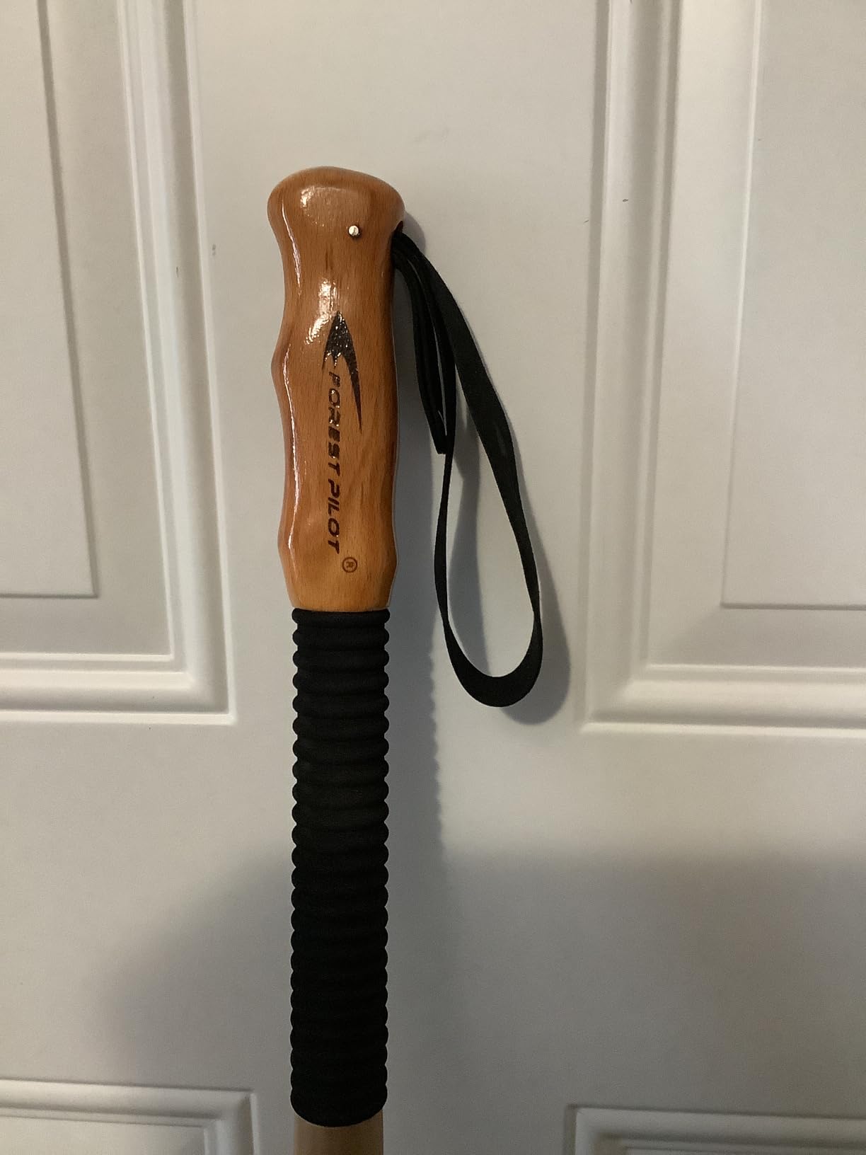 FOREST PILOT Trekking Poles- 1-pc Pack - Adjustable Hiking or Walking Stick - Strong, Natural Beech Wood - Quick Adjust Flip-Lock - Beech Wood Grip, Leather Strap customer photo 2