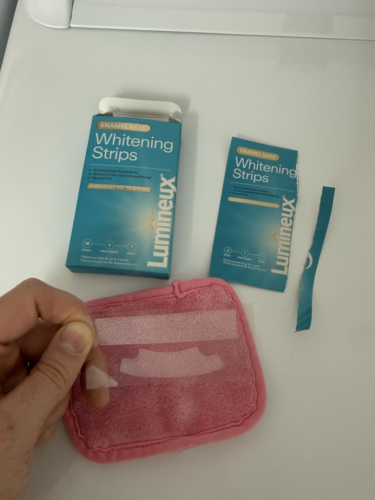 Lumineux Teeth Whitening Strips Kit - 9 Treatments (1 Month) - Peroxide Free - Enamel Safe for Whiter Teeth - Whitening Without The Sensitivity - Dentist Formulated - Sensitivity Free customer photo 1