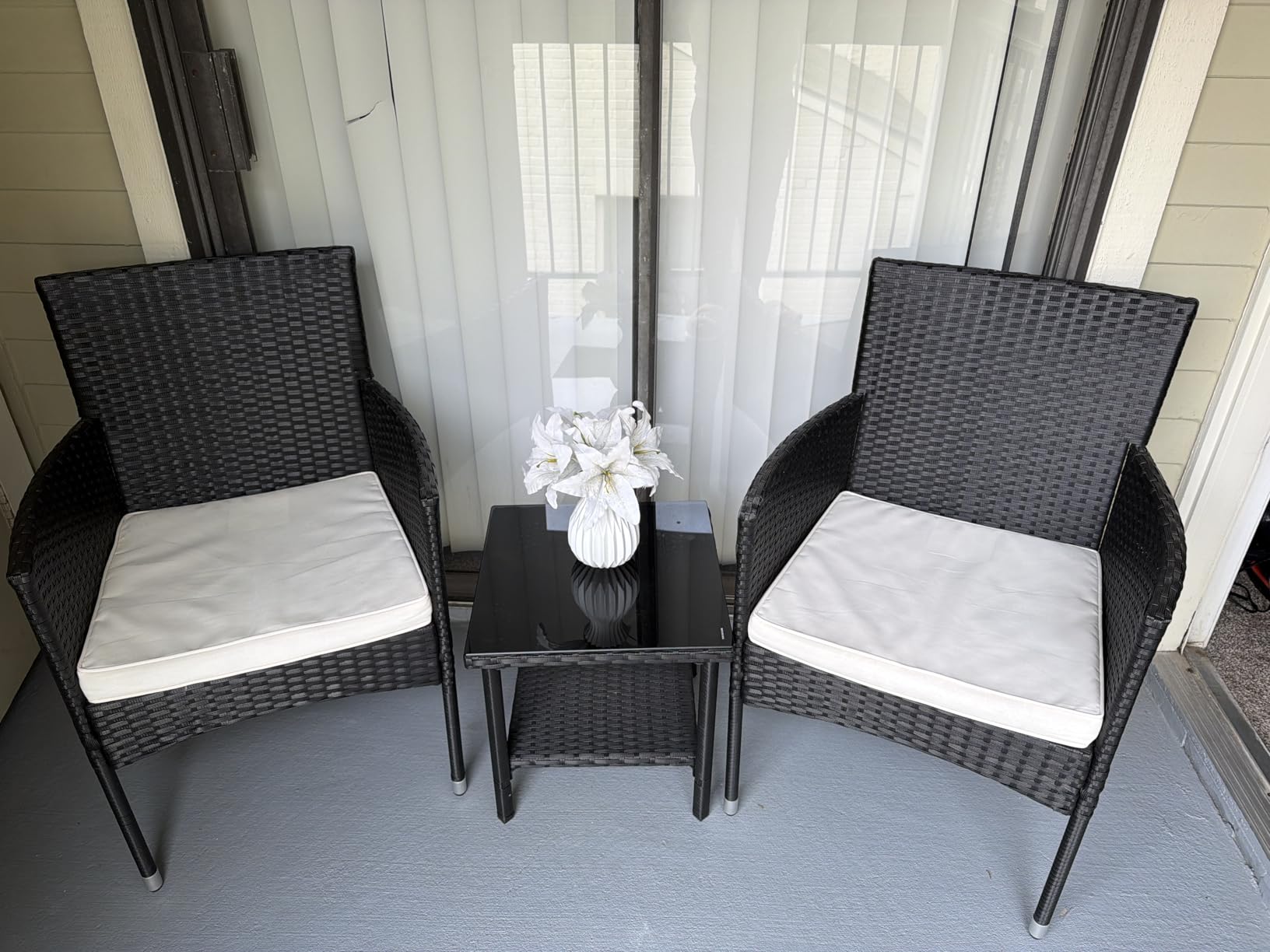FDW Wicker Outdoor Furniture Patio Furniture Set of 3 Rattan Patio Chairs Outdoor Chairs Patio Conversation Set with Coffee Table for Yard Backyard Lawn Porch Poolside Balcony, Black customer photo 1