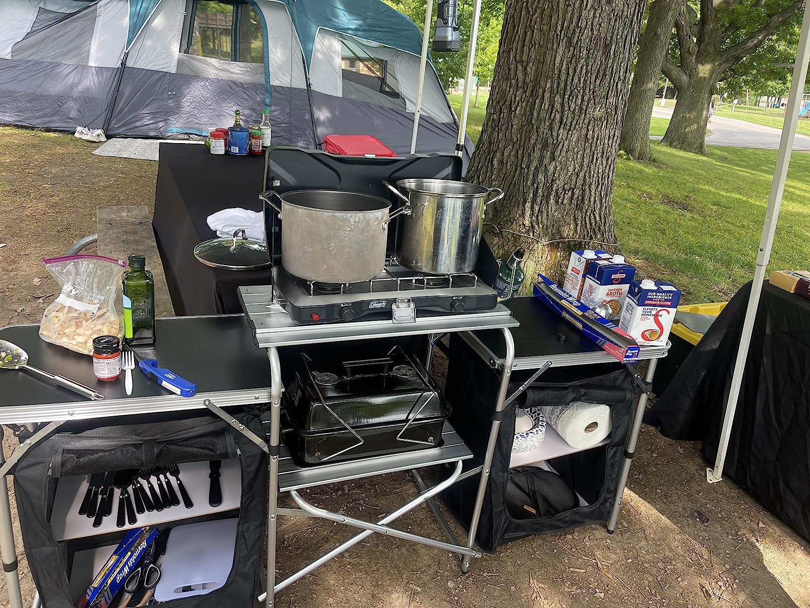Nice C Camping Kitchen Table, Folding Grill Table, Upgrade Light Stand and Windshield Cooking Station & 3 Organizers (Silver) customer photo 1
