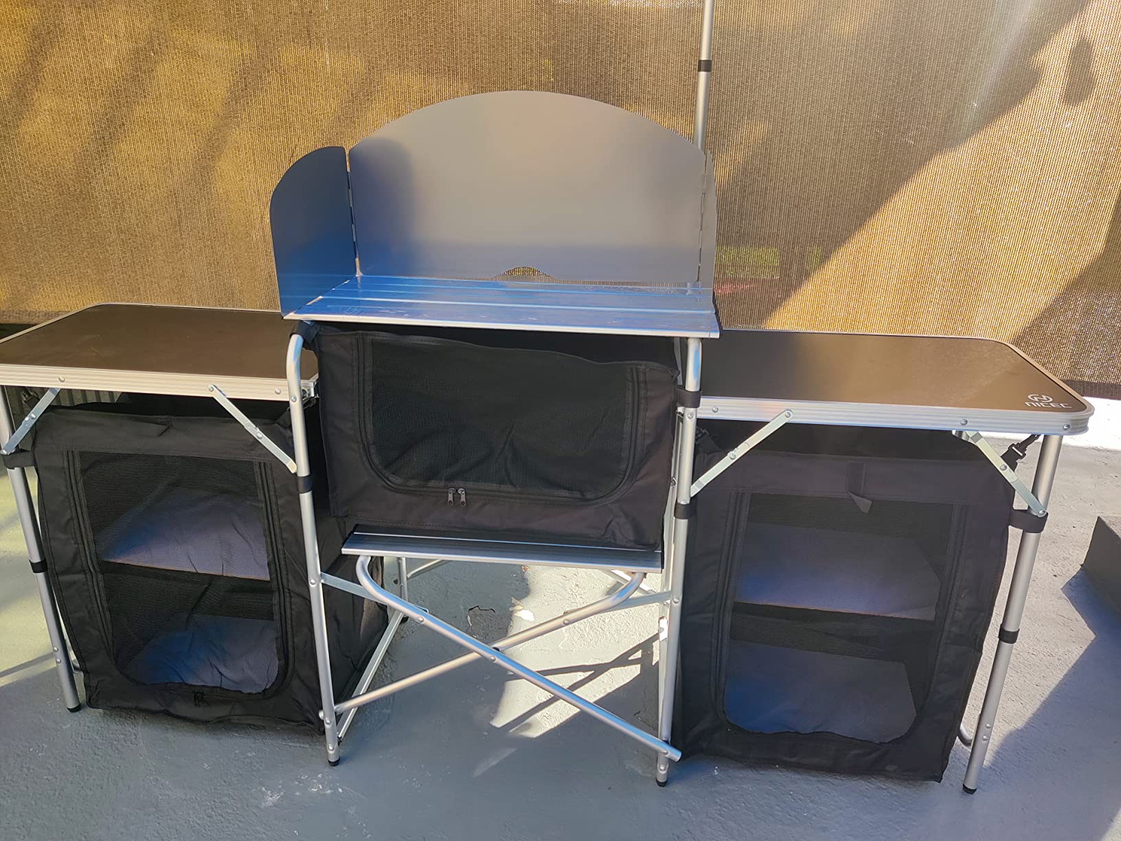 Nice C Camping Kitchen Table, Folding Grill Table, Upgrade Light Stand and Windshield Cooking Station & 3 Organizers (Silver) customer photo 2