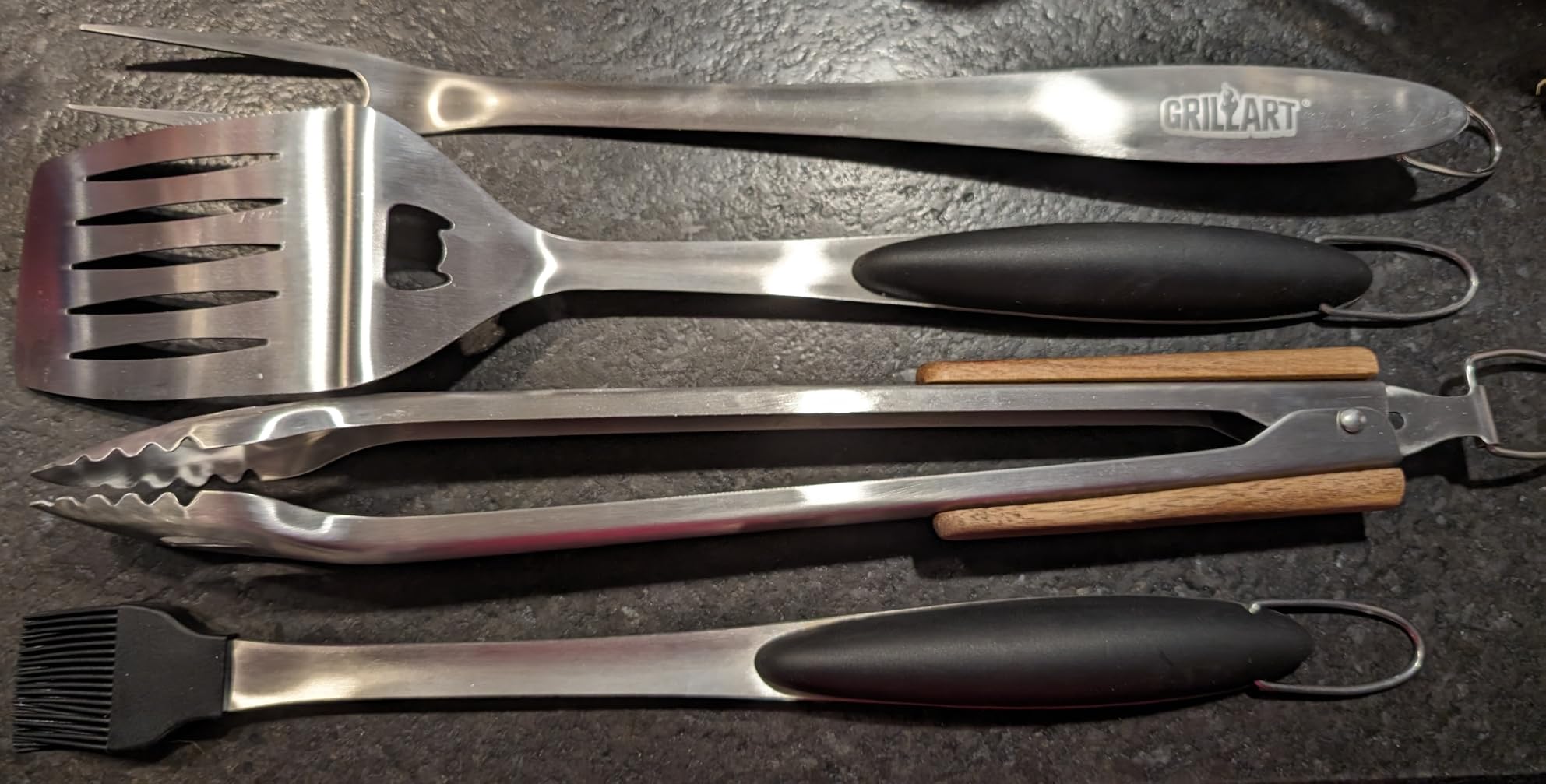 GRILLART BBQ Tools Grill Tools Set - 18 Inch Grilling Tools BBQ Set - Grill Accessories w/BBQ Tongs, Spatula, Fork, Brush - Stainless Grill Kit Grilling Set customer photo 1