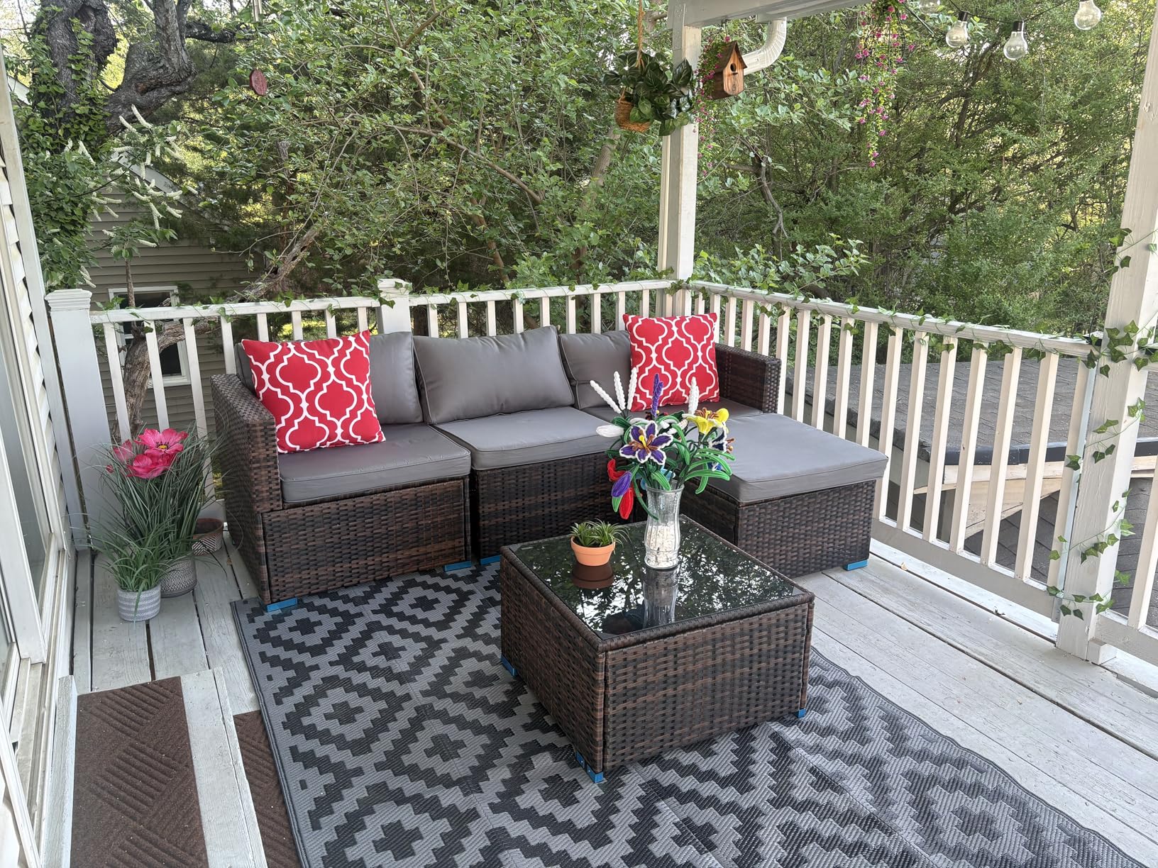 Aiho 5 Pieces Patio Furniture Set All-Weather Outdoor Wicker Sectional Patio Furniture with Cushion and Glass Table (Grey) customer photo 1