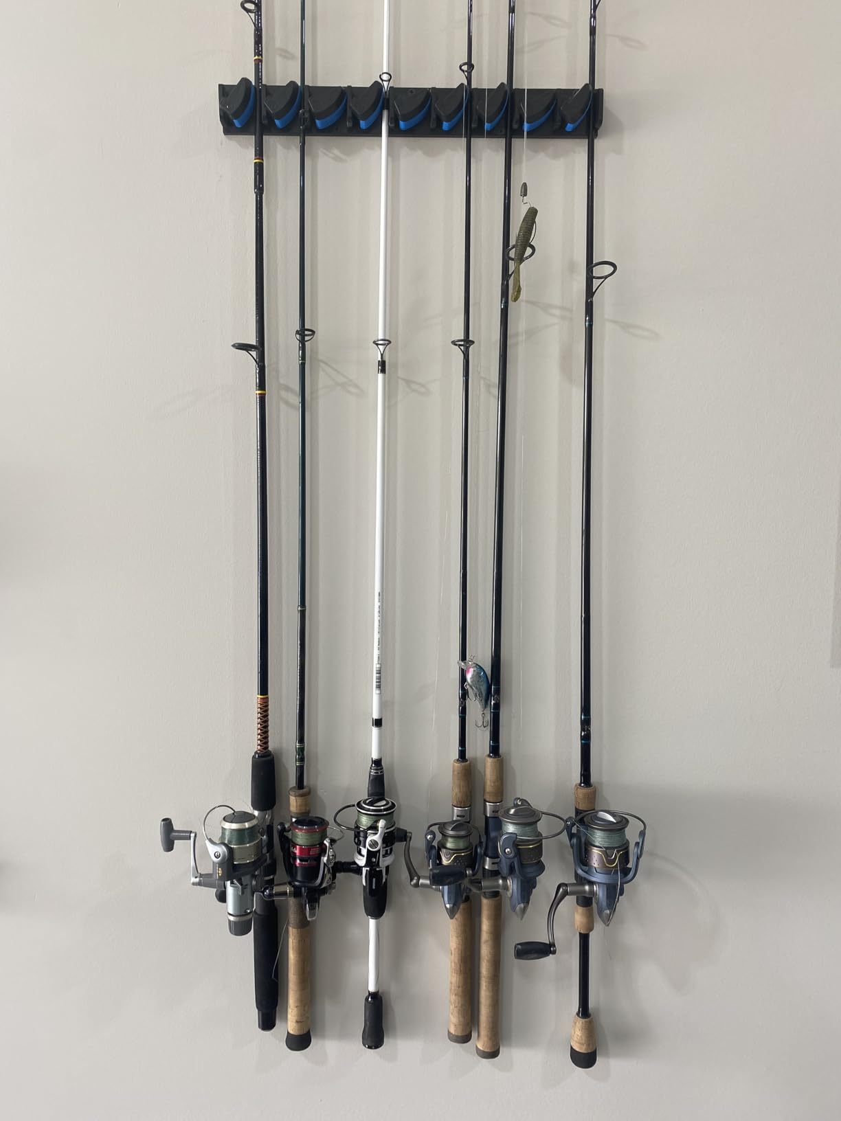 PLUSINNO 2 Pack Vertical Fishing Rod Rack, Wall Mounted Fishing Rod Holder, Holds Up to 18 Rods or Combos customer photo 2