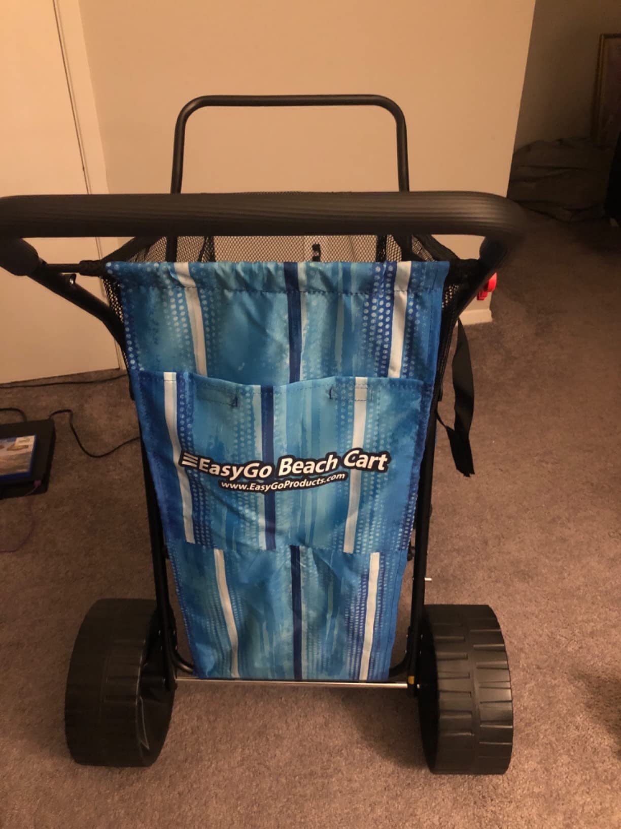 EasyGo Beach Cart Heavy Duty Folding Ocean Utility Wagon Large Sand Wheels Holds 4 Folding Chairs Storage Pouch Umbrella Holder - Basic Solid Blue customer photo 1