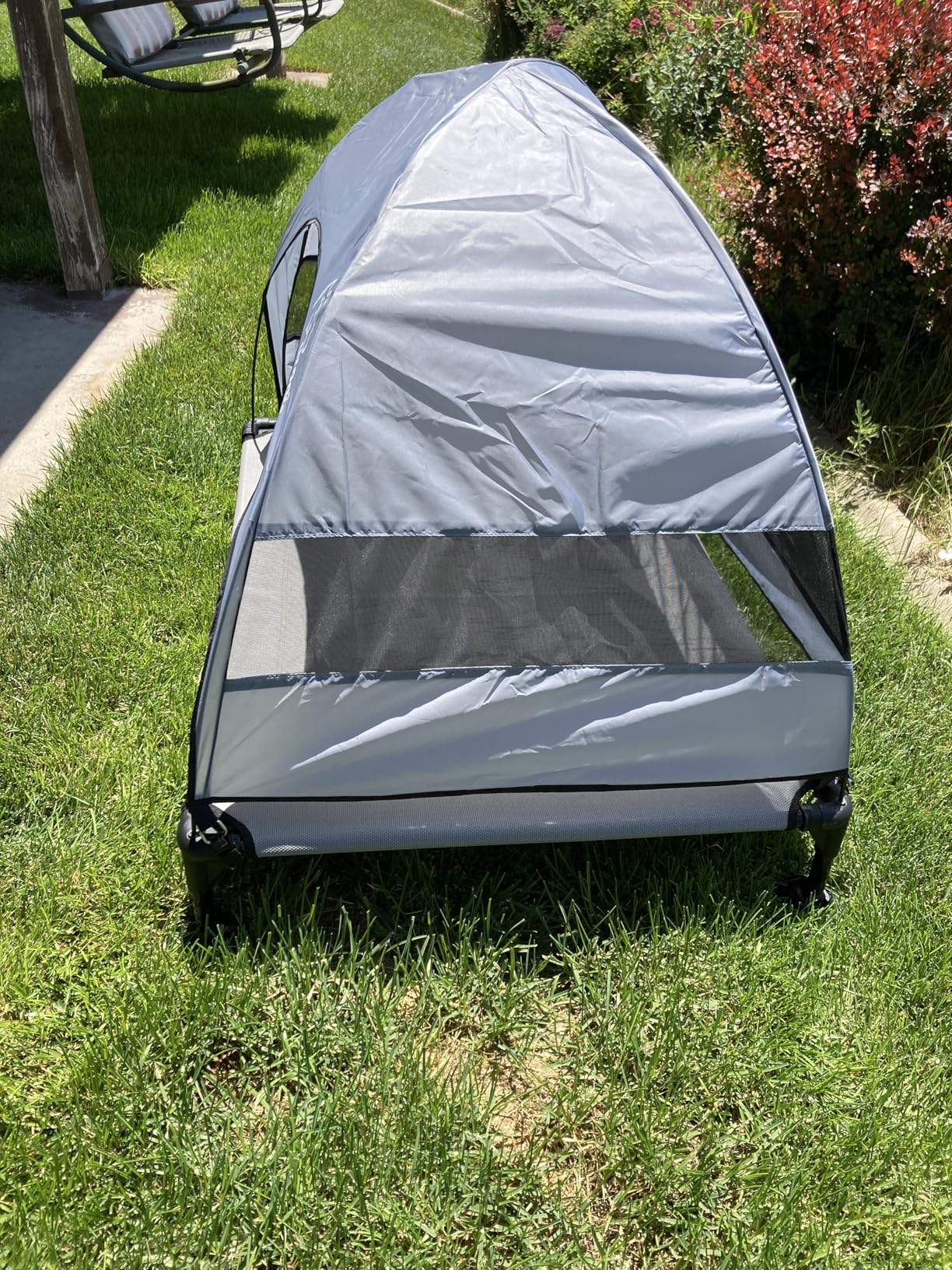 Upgraded Elevated Dog Bed with Canopy, Portable Raised Outdoor Dog Bed with Stable Anti-Slip Feet, Removable Wider Shade, Raised Dogs Cot for Large Pets Camping, Indoor & Outdoor Use customer photo 2
