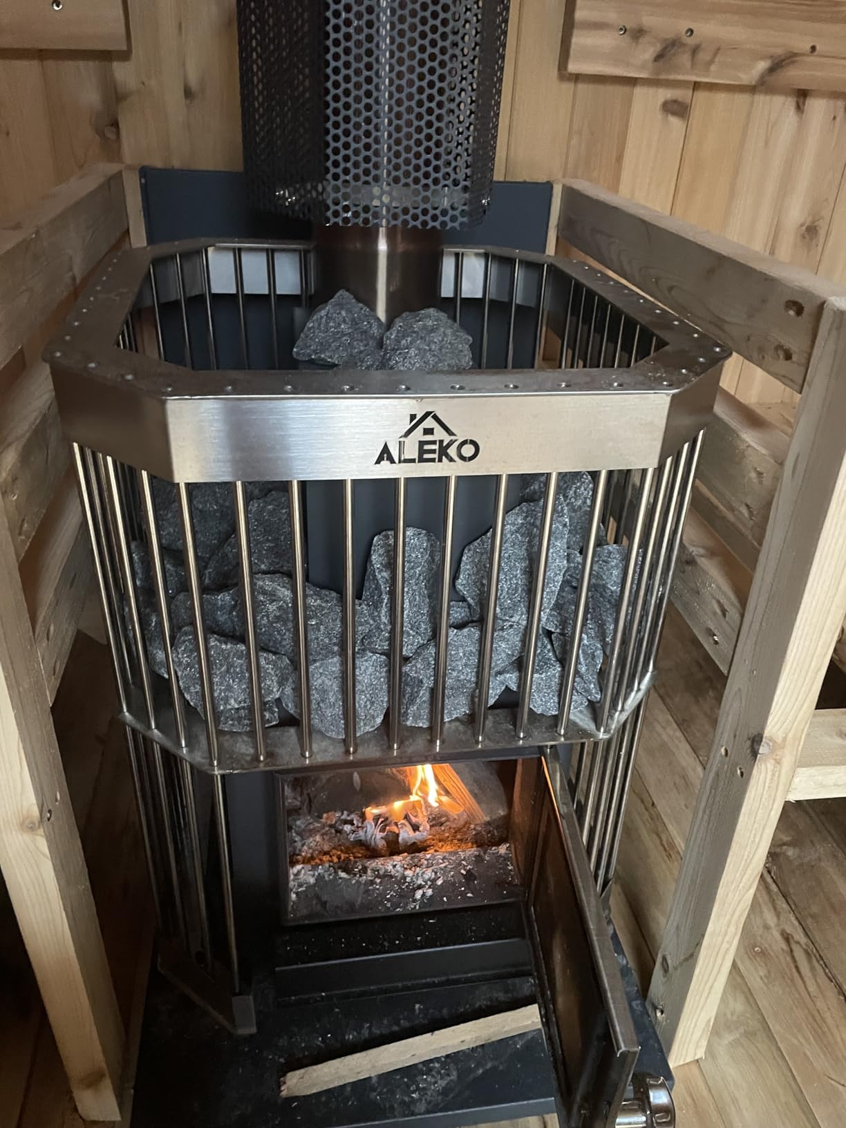 Wood Burning Sauna Heater and Chimney Kit | Equivalent to 9-15 kW Electric Heater | Large Stone Capacity customer photo 1