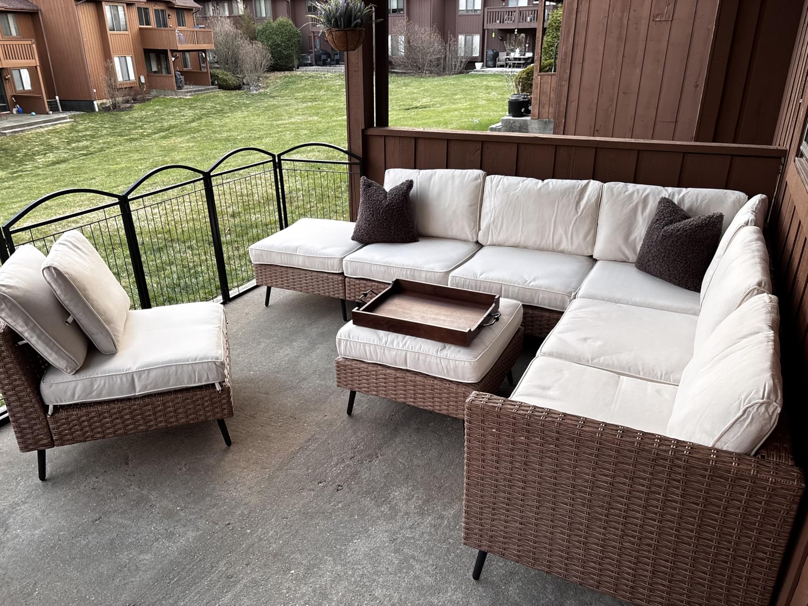 LAUSAINT HOME Outdoor Patio Furniture, 8 Piece Outdoor Sectional Sofa PE Rattan Wicker Patio Conversation Sets, All Weather Patio Furniture Set with Thick Cushions for Garden, Poolside, Backyard(Beige) customer photo 2