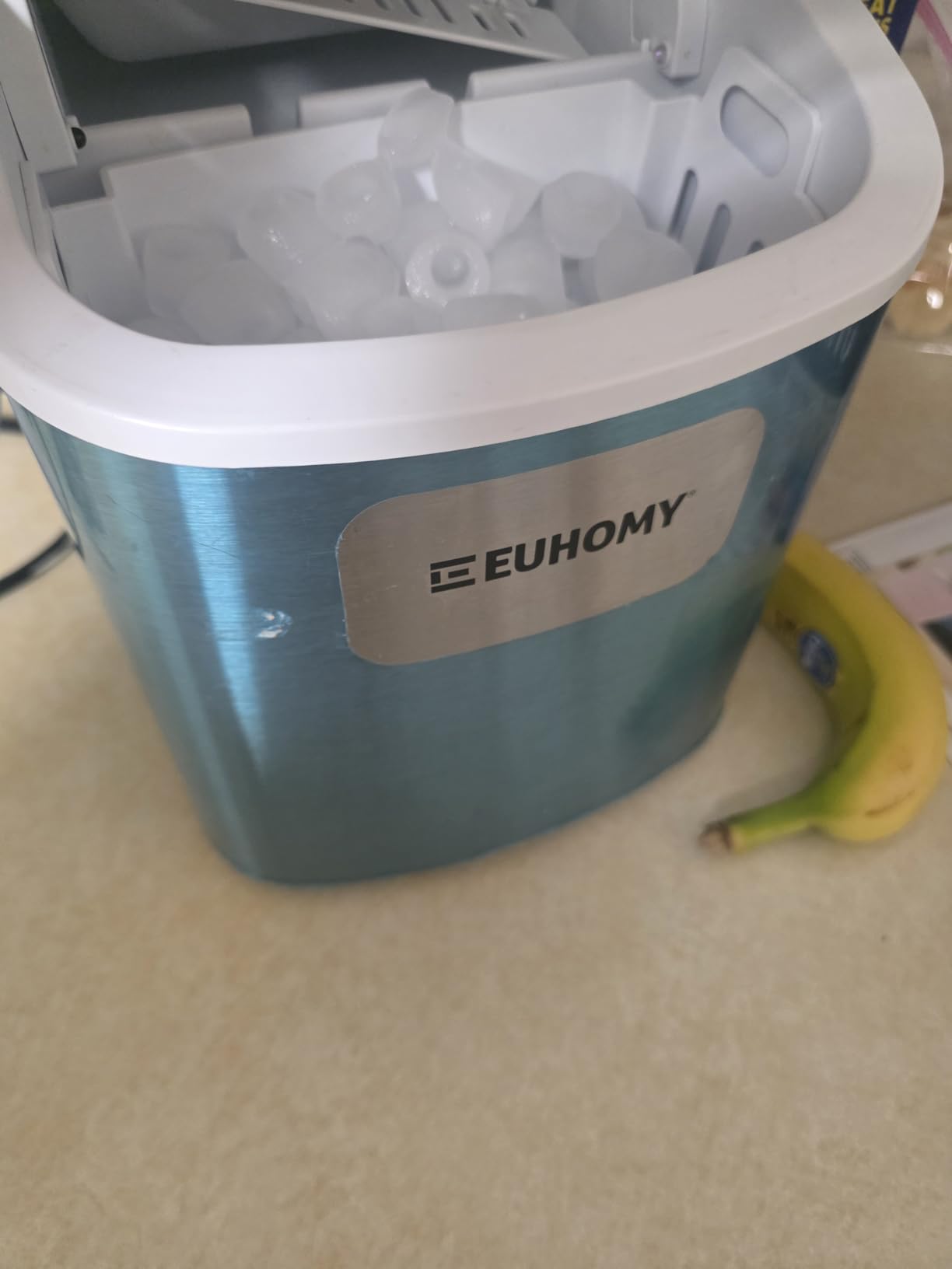 EUHOMY Countertop Ice Maker Machine with Handle, 26lbs in 24Hrs, 9 Ice Cubes Ready in 6 Mins, Auto-Cleaning Portable Ice Maker with Basket and Scoop, for Home/Kitchen/Camping/RV. (Black) customer photo 2