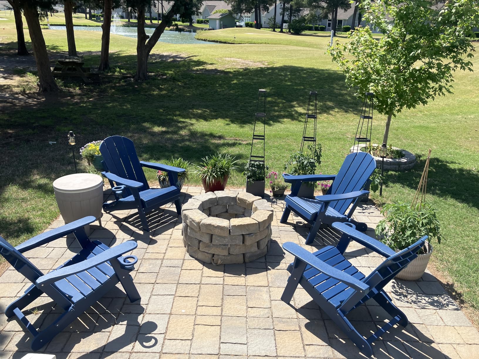 GREENVINES Folding-Adirondack-Chairs-Set-of-2 | HDPE Plastic | Fire Pit Chair | All Weather | Cup Holder | Blue | for Deck Backyard Patio Outdoor Garden customer photo 2