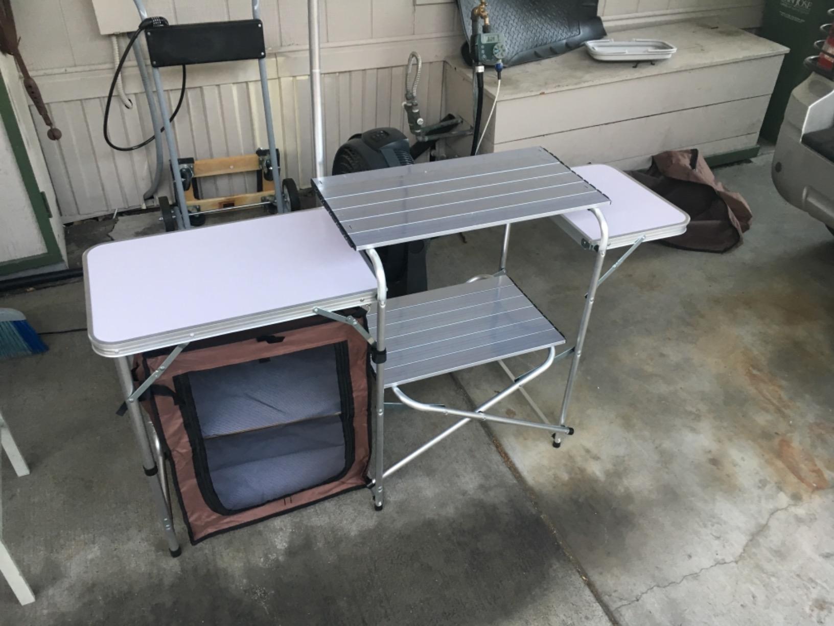 CampLand Folding Camping Kitchen Table with Windscreen, Portable Outdoor Cooking Station with Storage Cabinet & Side Tables (Black 3-cabinet) customer photo 1