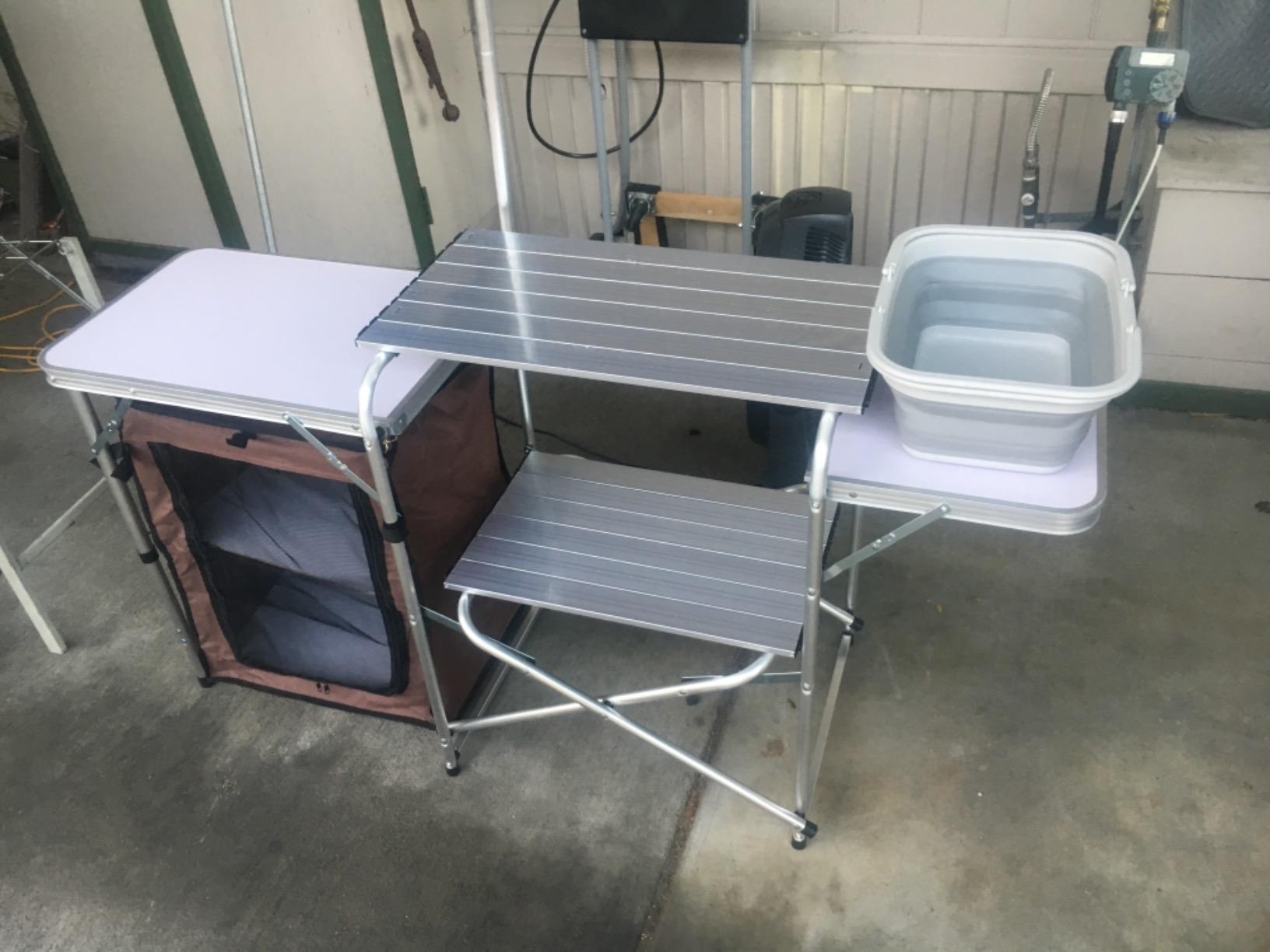 CampLand Folding Camping Kitchen Table with Windscreen, Portable Outdoor Cooking Station with Storage Cabinet & Side Tables (Black 3-cabinet) customer photo 2