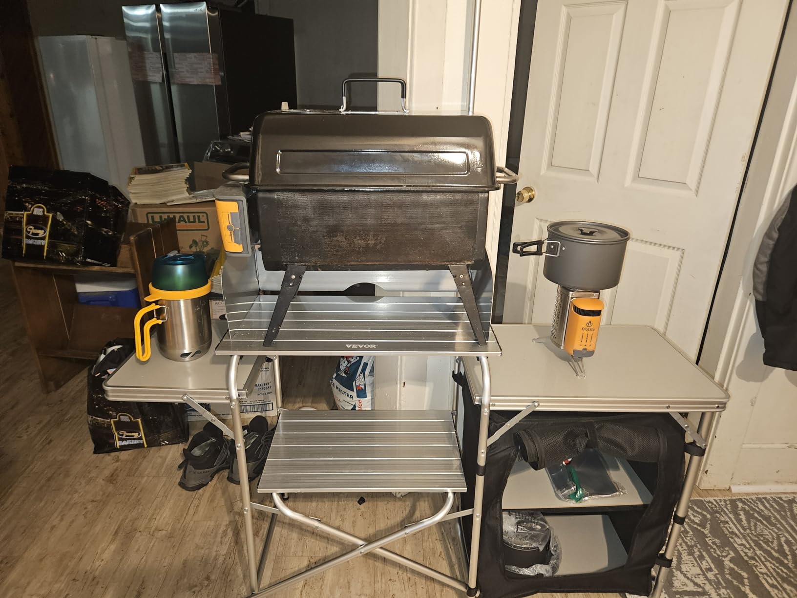 VEVOR Camping Kitchen Table, Folding Outdoor Cooking Table with Storage Carrying Bag, Aluminum Cook Station 1 Cupboard & Detachable Windscreen (Black) customer photo 2